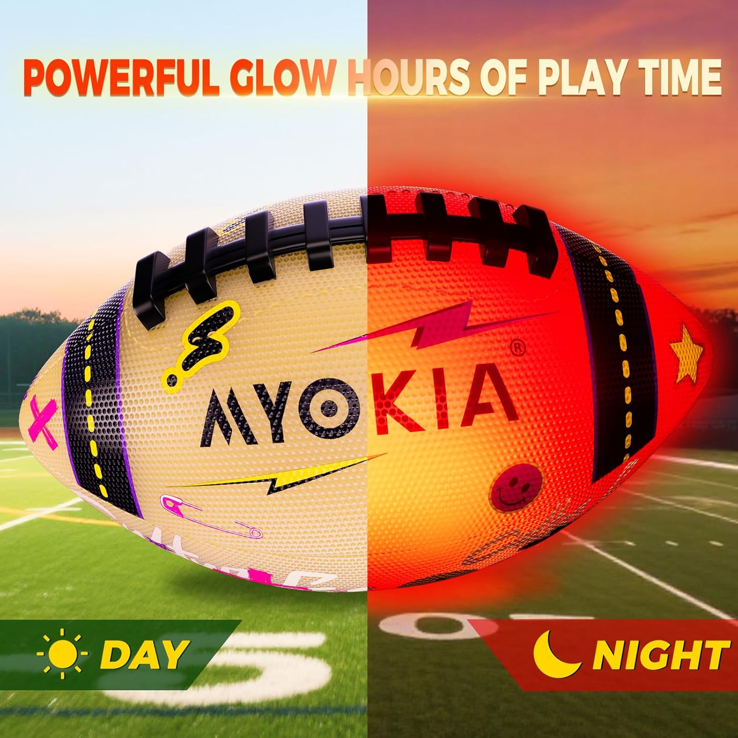 Light Up Football Birthday Gift for Kids & Teens 3-15+,RGB Rechargeable Waterproof Glow in The Dark Ball with Pump & USB Cable, Tri-Color (Red, Green, Blue), Size 6, Outdoor Night Games