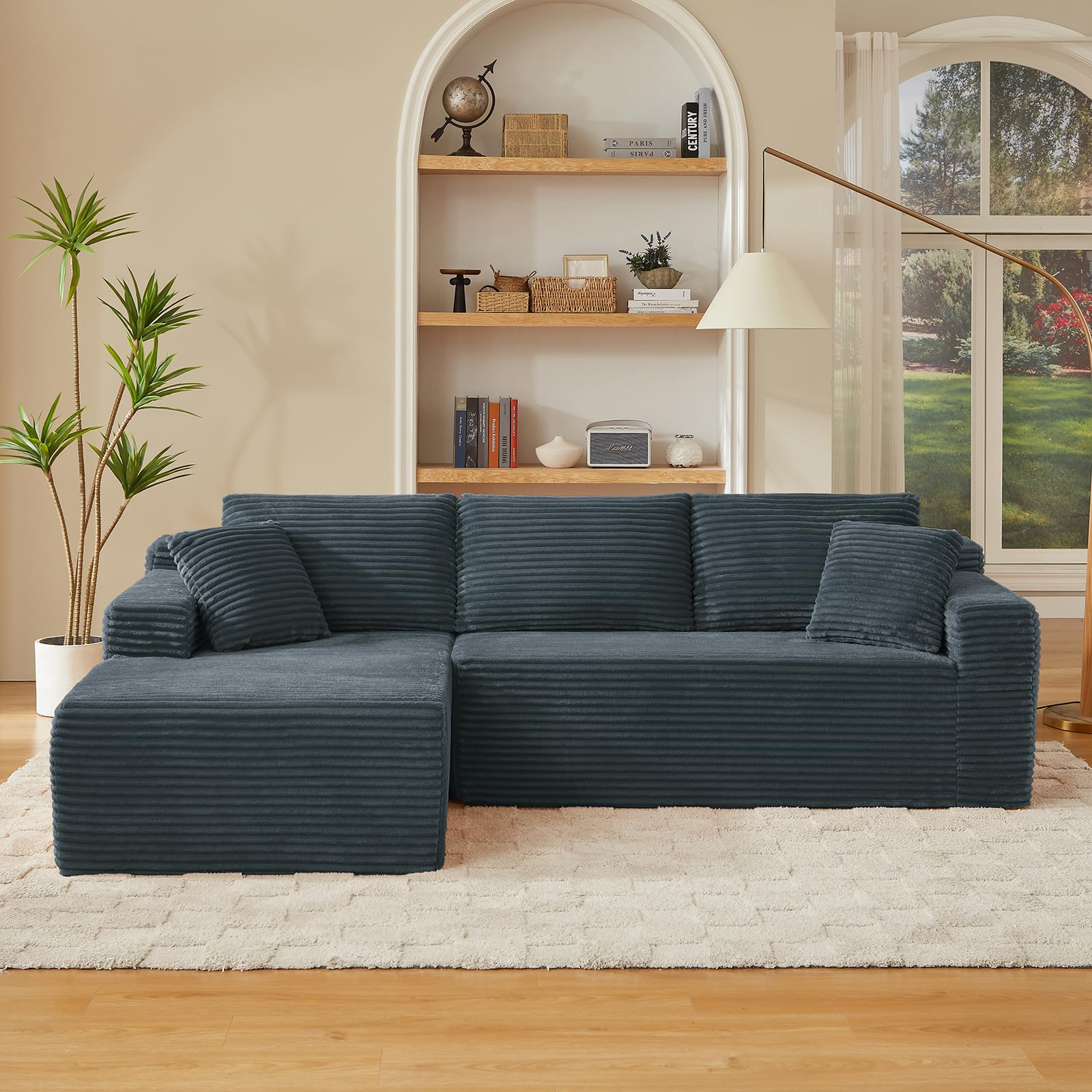 104" Cloud Sectional Couch, Modern Boneless Couch with L-Shape Chaise, Deep Seat Modular Sectional Sofa Corduroy Corner Couches for Living Room,No