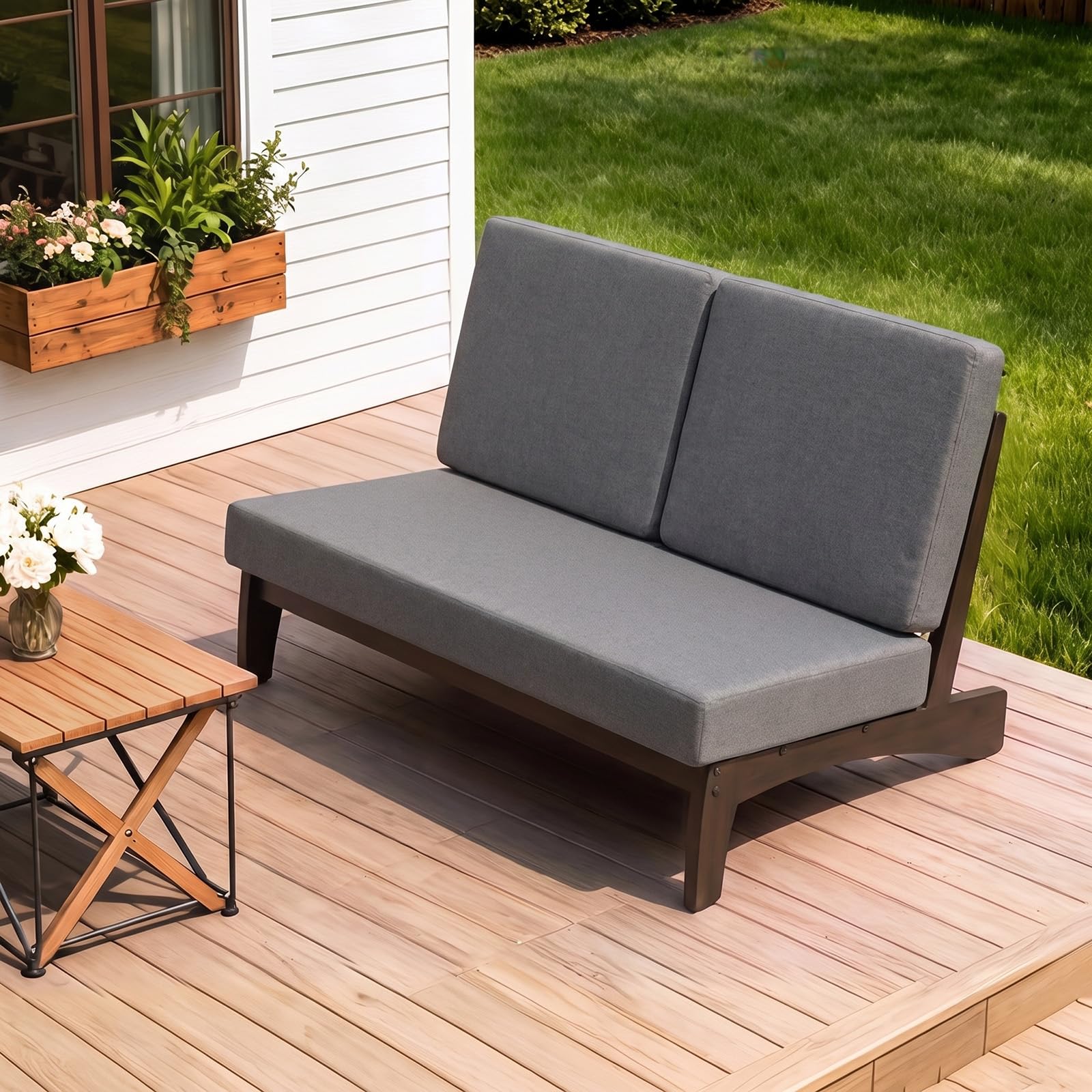 Patio Couch, Gray Loveseat, Outdoor Couch with Thick Cushion (Split)
