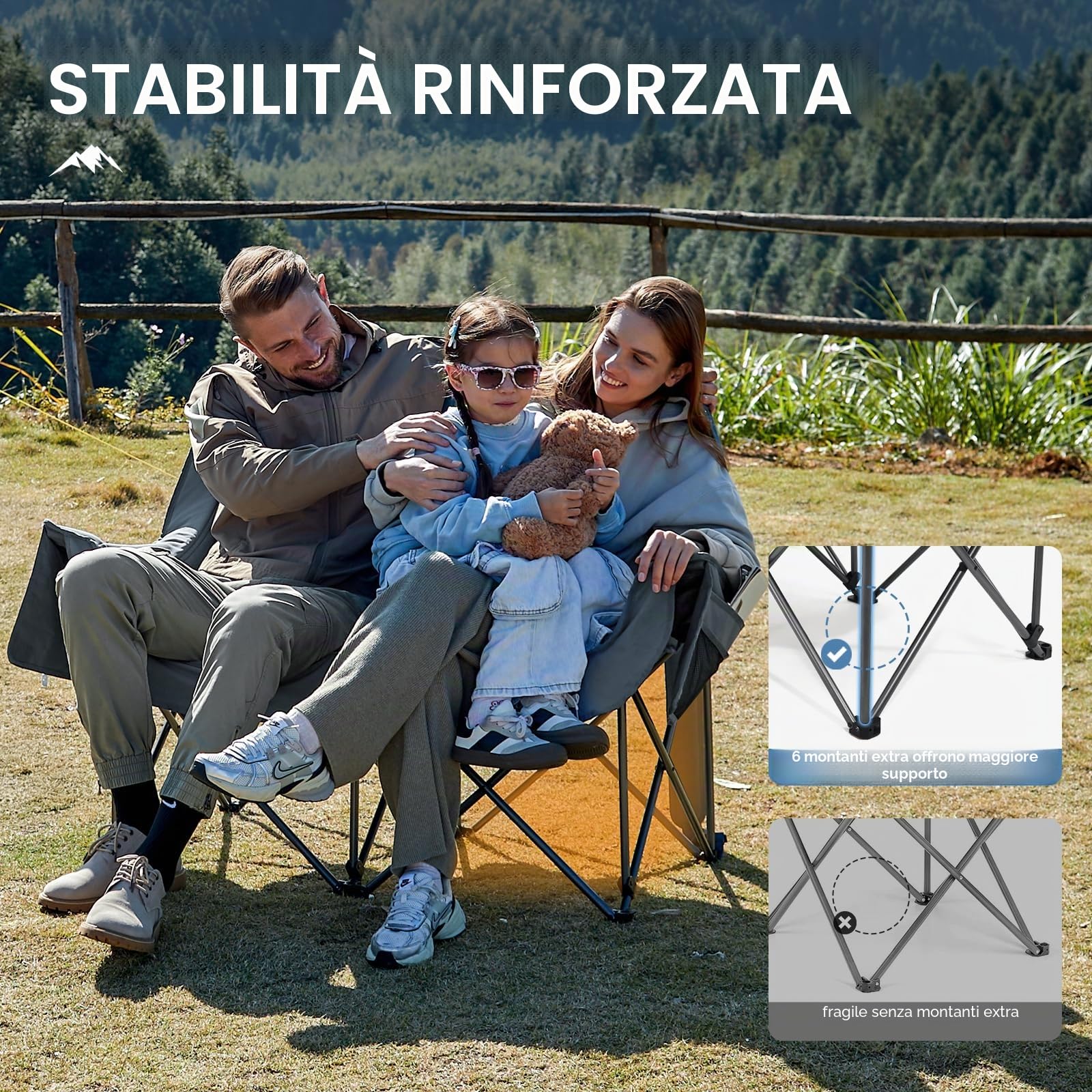 Portal Doppia sedia da campeggio imbottita pieghevole divano da campeggio per adulti grande seduta trapuntata Love Seat lussuosa poltrona deluxe luna sedia pieghevole gigante festival giardino prato
