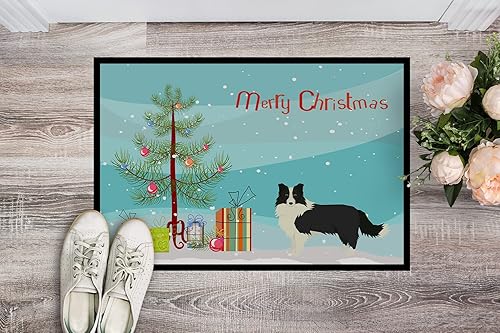 Miniatura 2 de Caroline's Treasures CK3522MAT Border Collie - Tapete para puerta delantera de árbol de Navidad, 18 x 27 pulgadas, para interiores y exteriores,