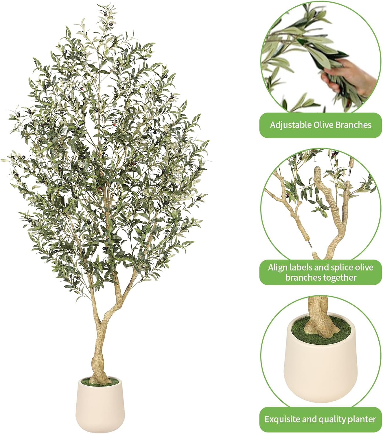 Realead 7ft Artificial Olive Tree with Tall Exquisite Planter - Realistic Fake Olive Tree with Thick Trunk and Lifelike Fruits - Large Faux Olive Tree for Home Office Decor - Image 5