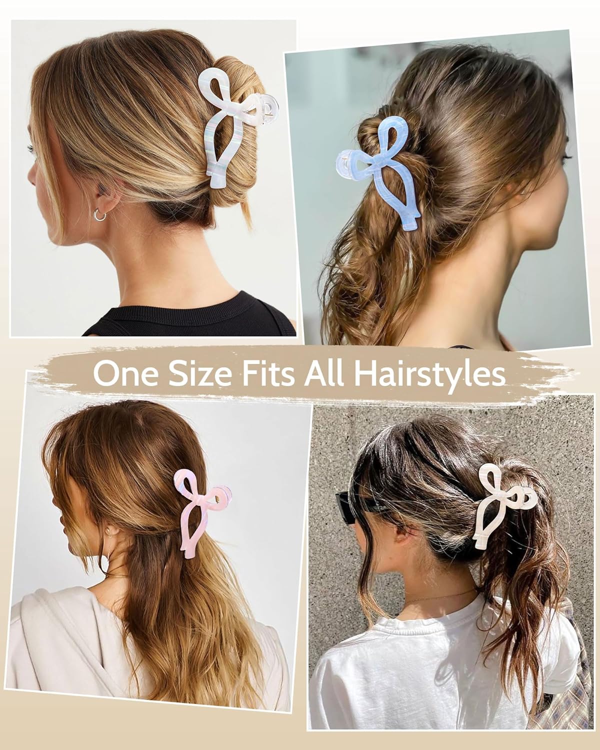 Mesovor 4 Pack Elegant Bow Hair Claw Clips, Nonslip 4.3" Large Hair Grip Hairclips for Thin and Thick | Acrylic Hair Strong Hold Hair Jaw Clamps (Mermaid Stripes) - Image 5