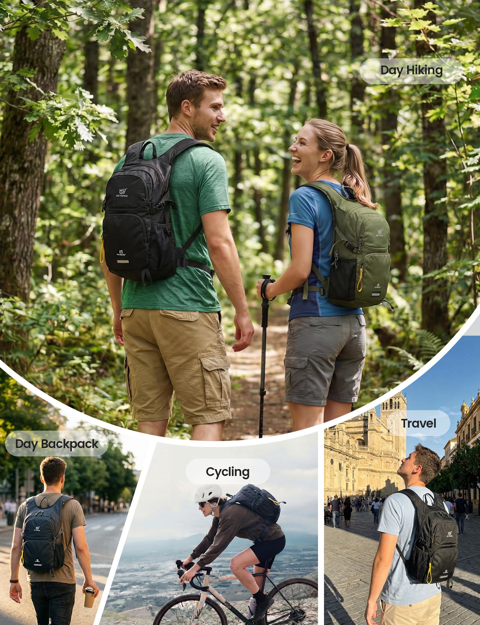 SKYSPER Zaino da trekking piccolo e resistente | zaino leggero per escursioni brevi trekking gite giornaliere viaggi in aereo donna e uomo