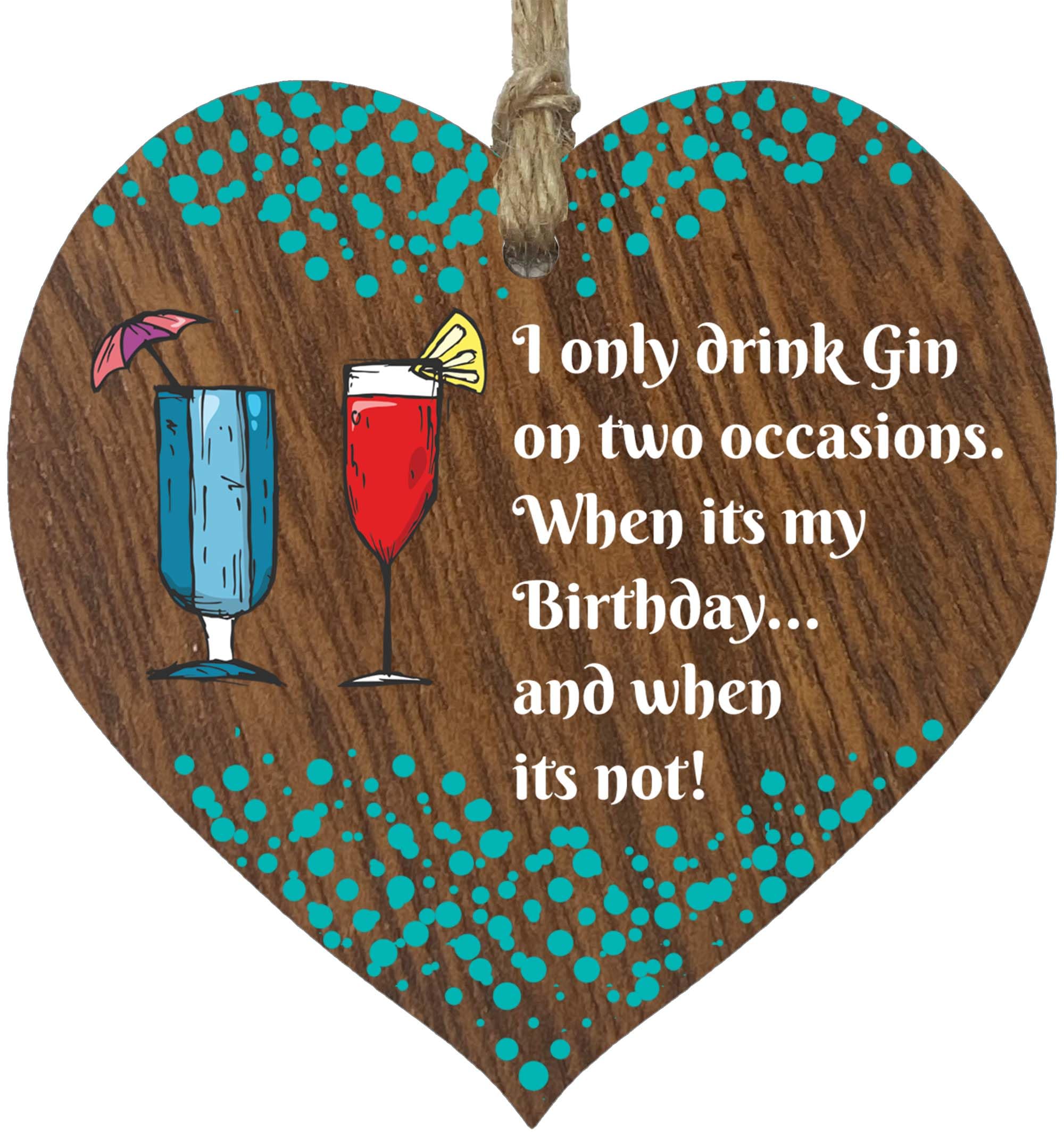 I Only Drink Gin Hanging Wooden Heart Sign Plaque Gin Gift Set โ image 1