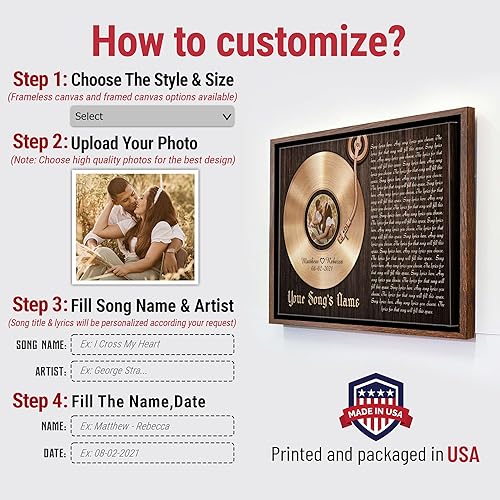Vista 72 de H-DEWALL Letras de canciones personalizadas, lienzo enmarcado en marrón, música romántica del día de San Valentín, regalo personalizado para marido