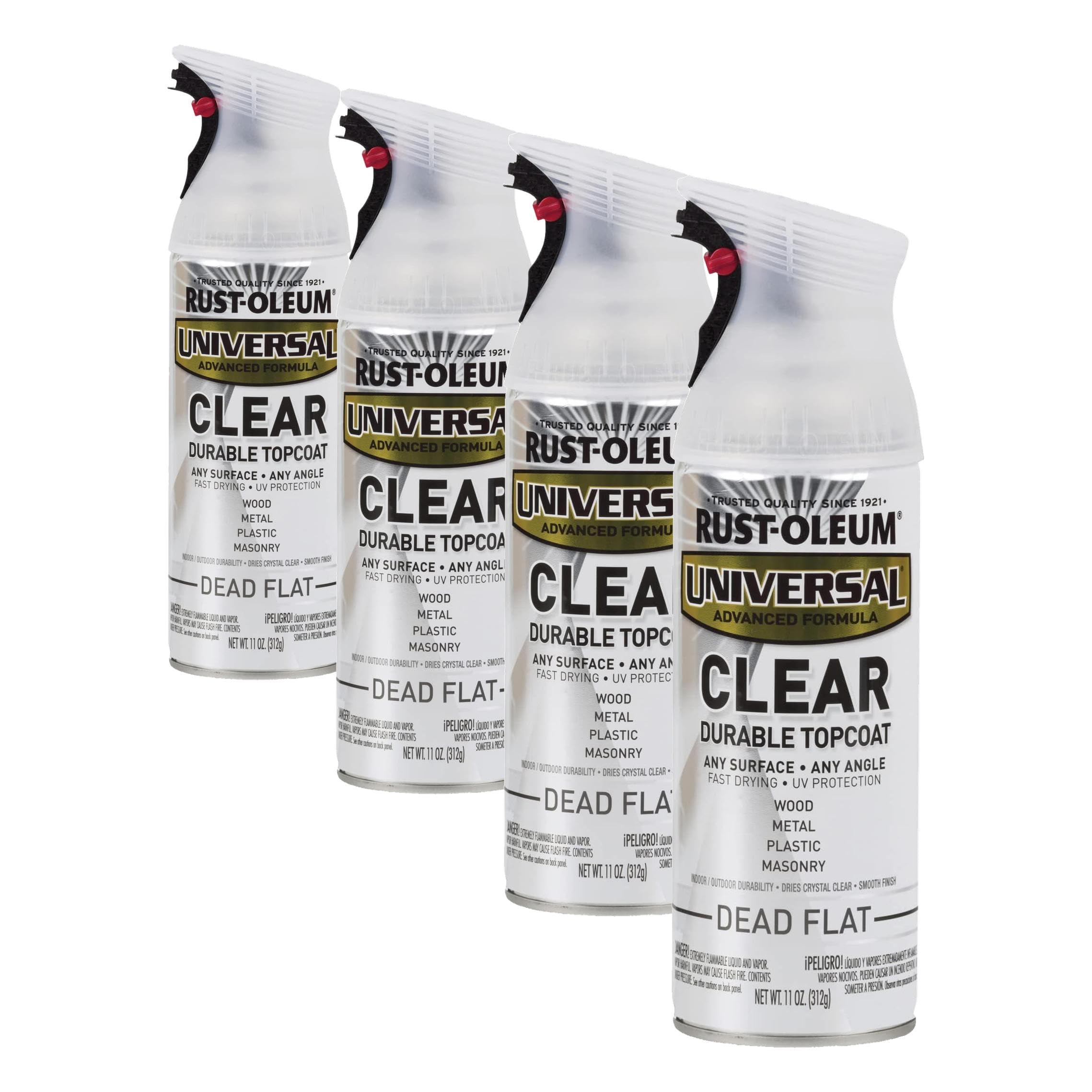 Rust-Oleum 302151 Universal All Surface Clear Topcoat Spray, 11 oz, Dead Flat Clear (Pack of 4)