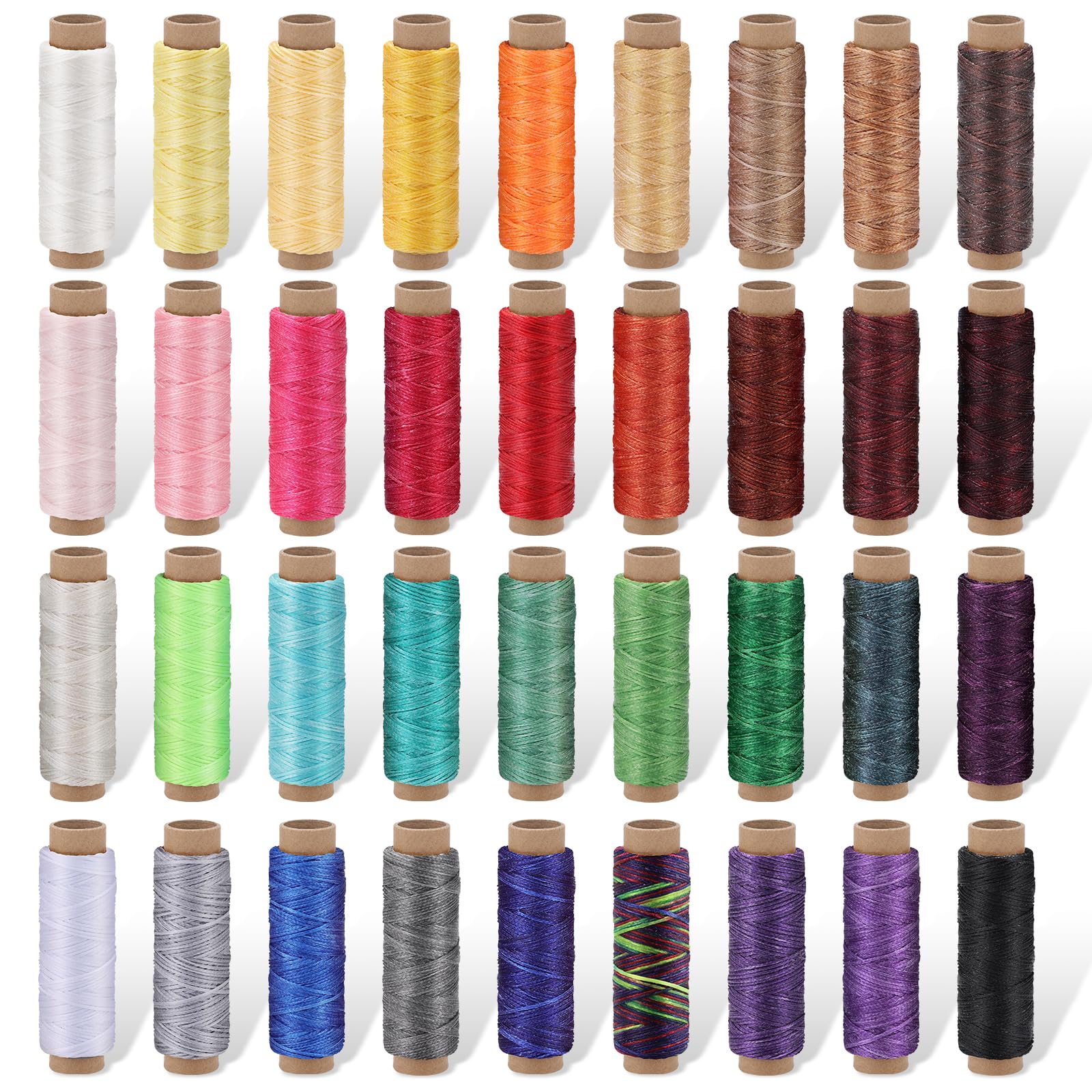 36 Colors Waxed Thread, 1188 Yards Colorful Leather Thread, 33 Yards Per Color Waxed Polyester Cord, Sewing Threads, Hand Stitching Threads for Hand Sewing