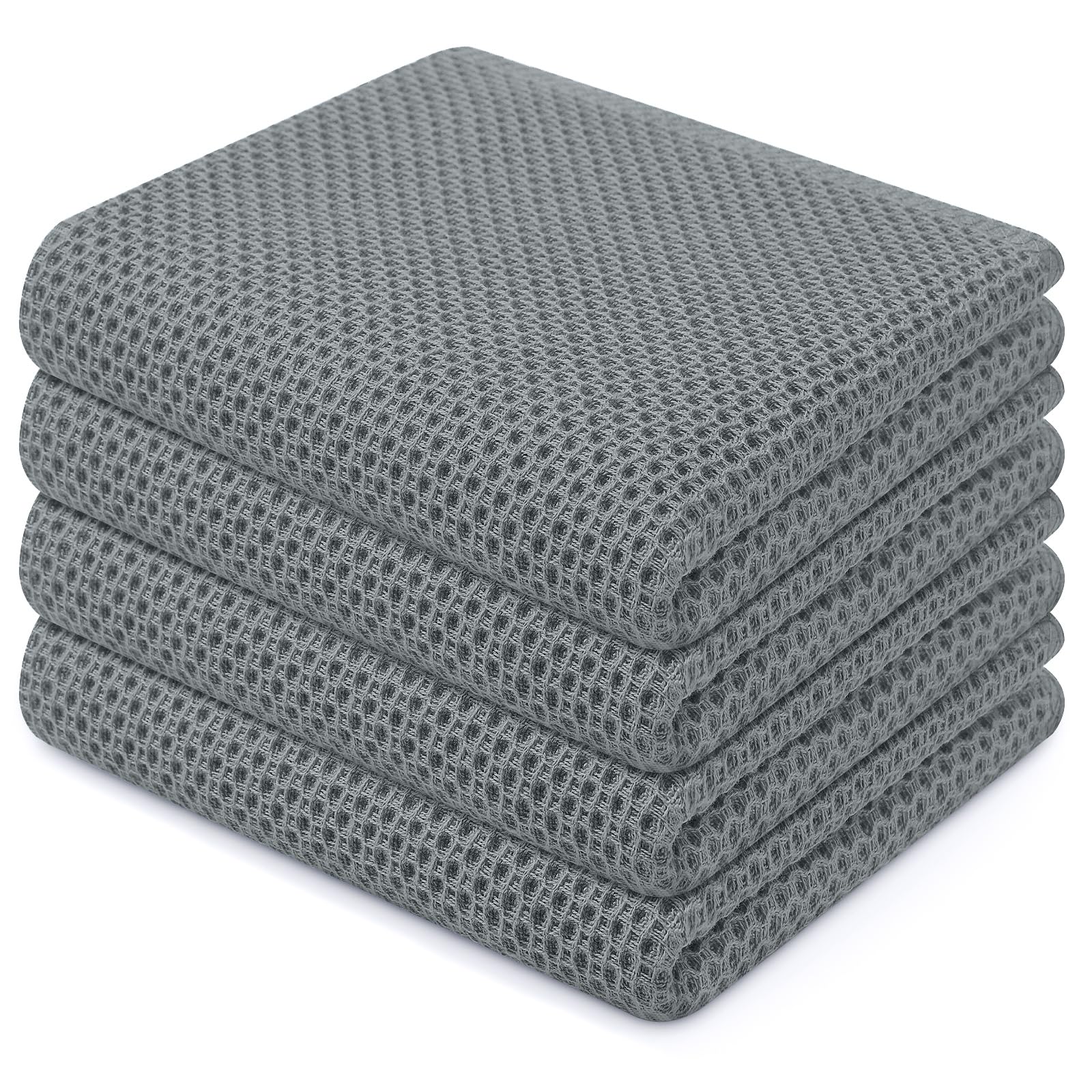 Homaxy 100% Cotton Waffle Weave Kitchen Dish Towels 4-Pack, Grey