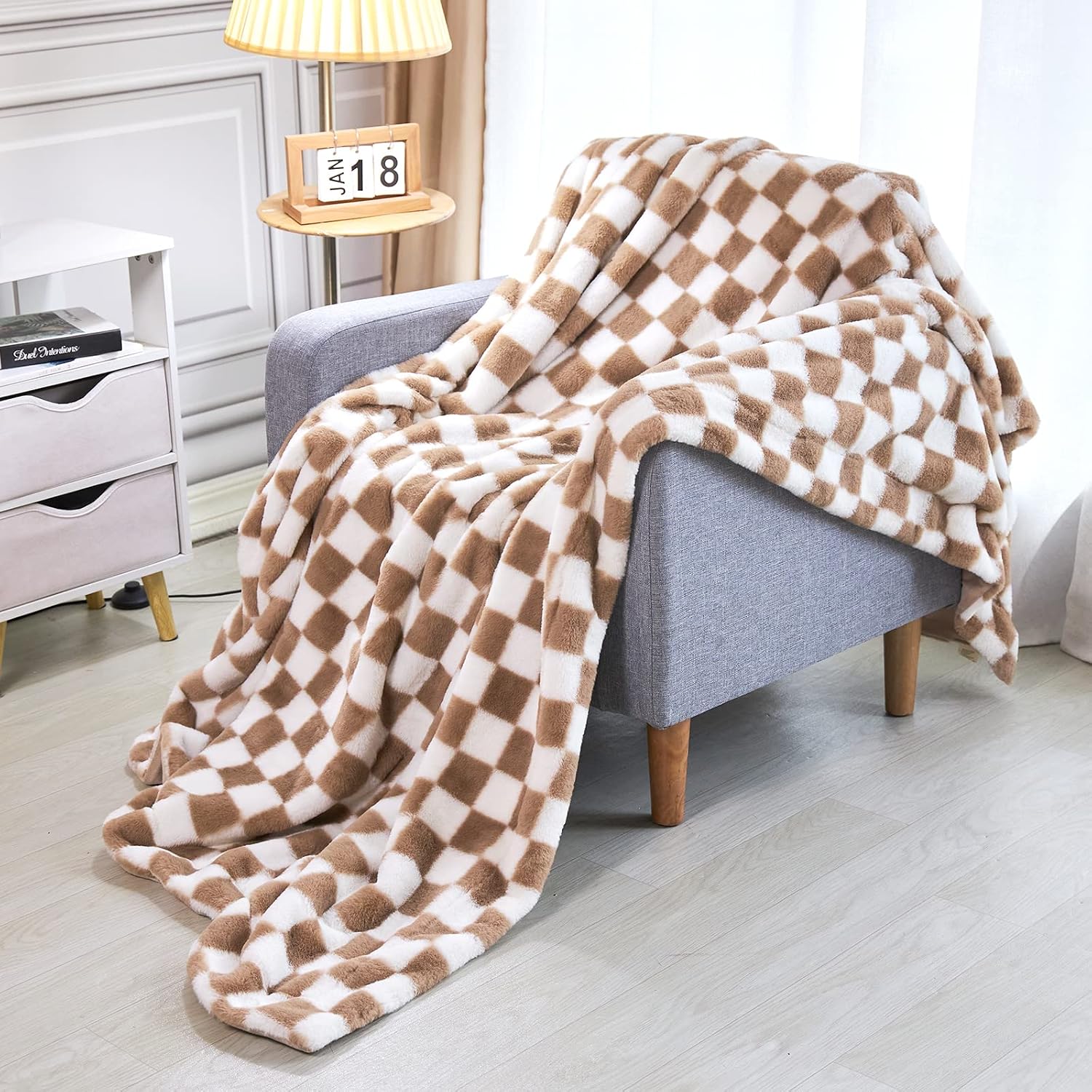Checkered Throw Blanket, PAPER JAZZ Soft Checkerboard Grid