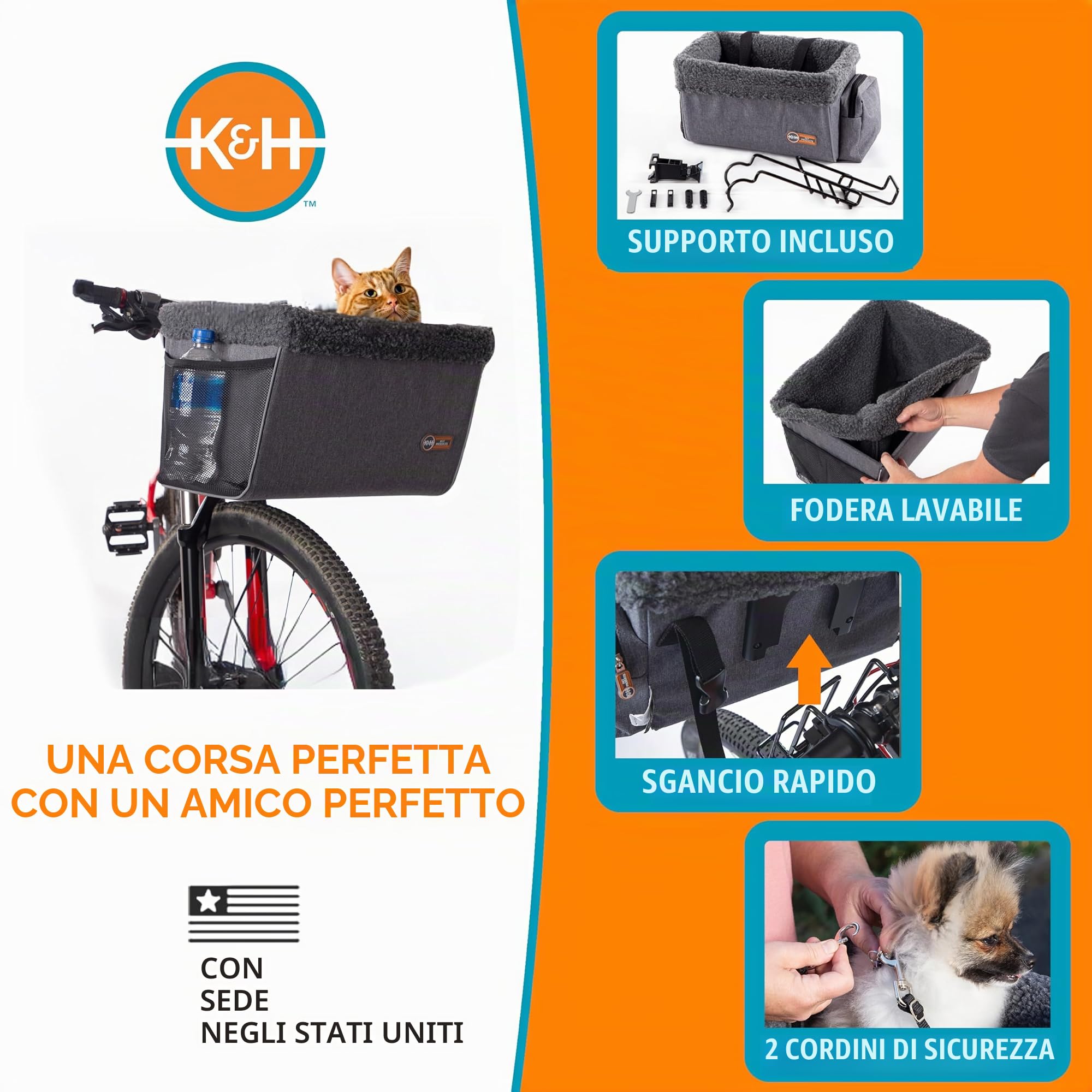 K&H Pet Products - Trasportino universale per bicicletta per cani, gatti e gatti, grande, 30,5 x 40,6 x 25,4 cm