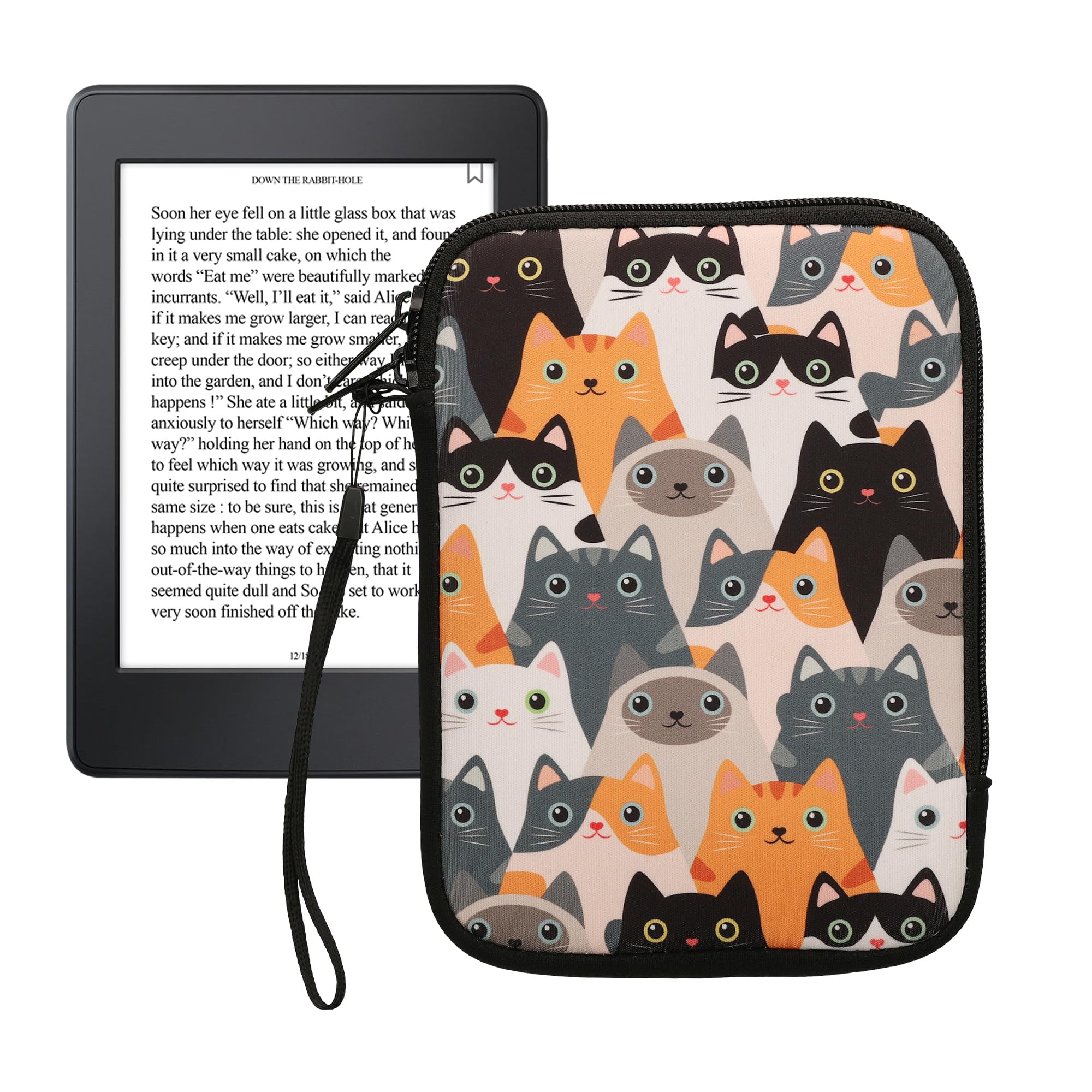kwmobile Uniwersalny pokrowiec na czytnik e-booków - pokrowiec neoprenowy koty pomarańczowy/czarny/biały - 17 x 12 x 2 cm