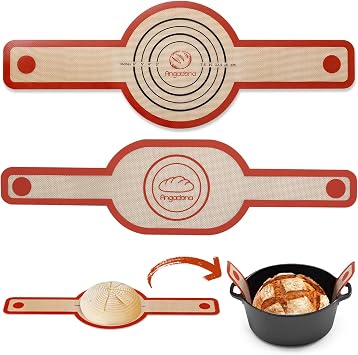 Silicone Bread Sling Oval and Round - Non-Stick & Easy Clean Reusable Oval Silicone Baking Mat for dutch oven. With Long Handles Sourdough Bread Baking mat tools supplier Liner,2 Brown Set