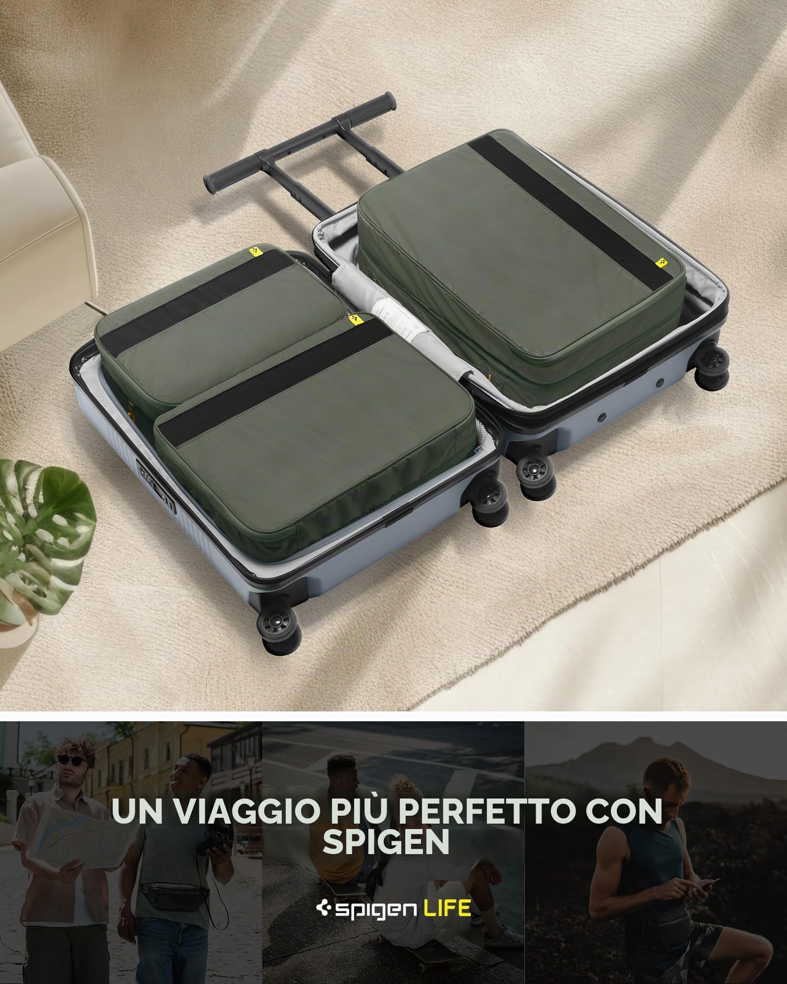 Spigen Life Organizer da Viaggio Suitcase Organizer Set di borse da imballaggio con compressione e cerniera per viaggi e vacanze S1+S1 2 pezzi - Hunter Green