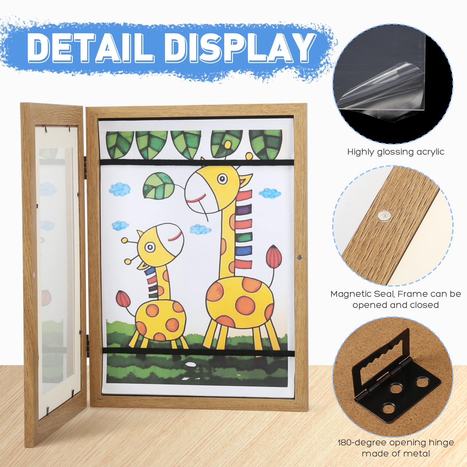 BESTOOL Frontöffnung Bilderrahmen für Kinderzeichnungen, Befüllbar Kinder Kunst Fotorahmen, Kids Art Frame Holz für A4 (Holz)