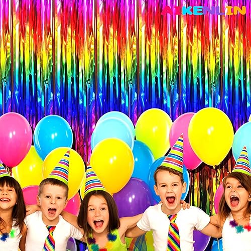 Miniatura 5 de Paquete de 4 cortinas de flecos de papel de aluminio, 3.2 pies x 9.8 pies, cortinas metálicas de oropel para fiestas, accesorios de cabina de fotos,