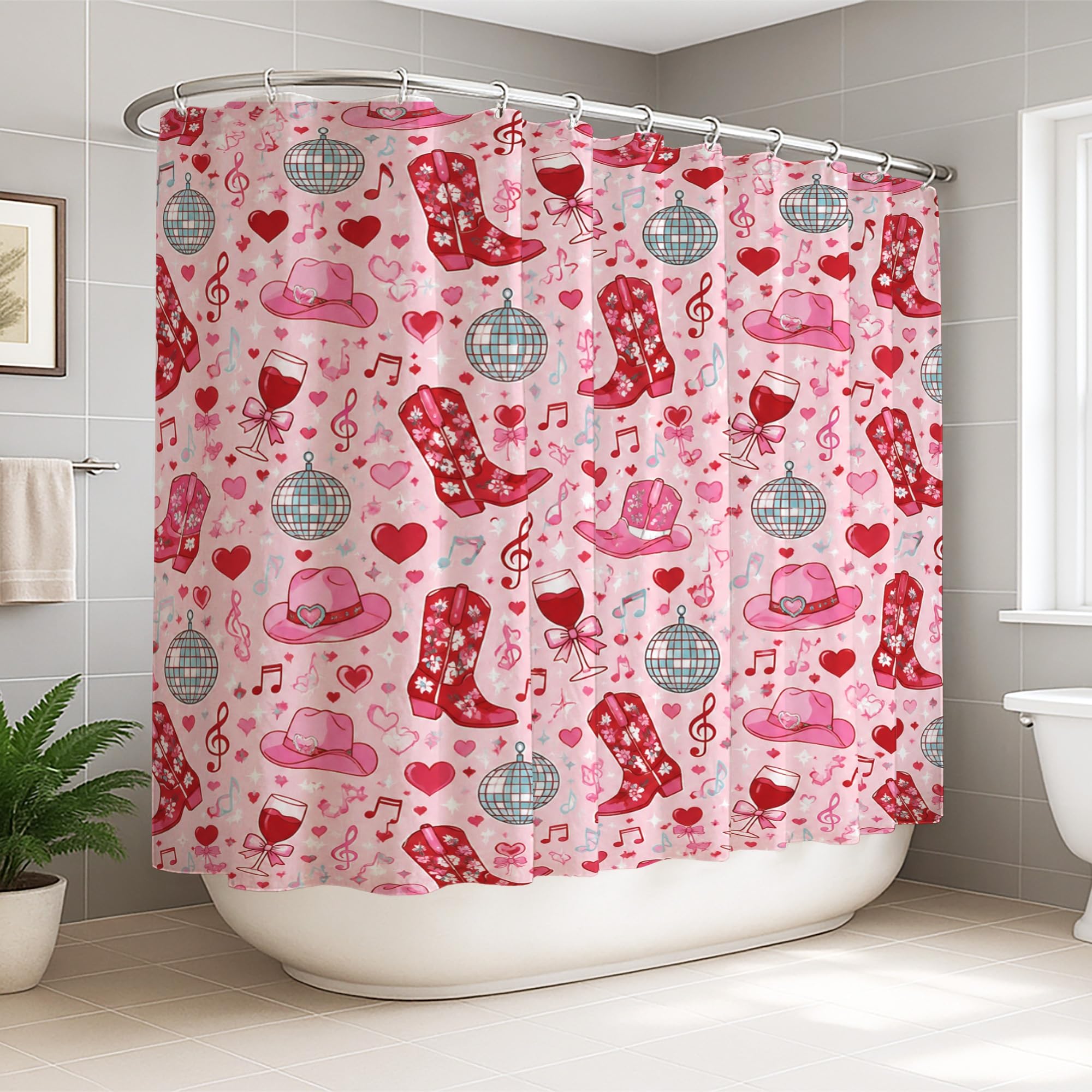 Rideau de douche extra large imperméable à motif cowboy et boules disco pour salle de bain