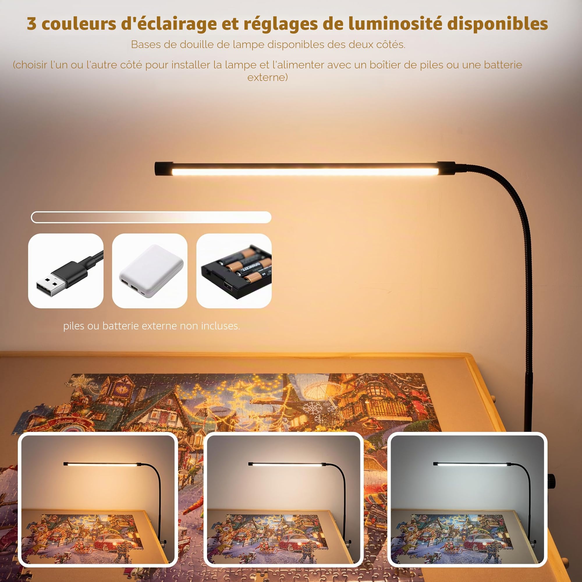 Tektalk Table de Puzzle avec lumière LED, Plateau en Bois avec Couvercle, fermé avec 4 roulettes, jusqu'à 1500 pièces