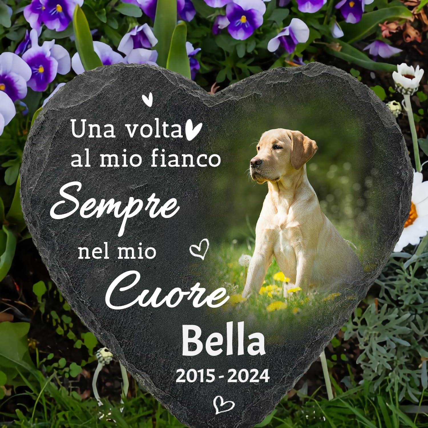 Pietra commemorativa Personalizzata per Animali Domestici, Targa a Forma di Cuore con Foto, Regali per la Perdita di Un Cane/Gatto - Nome, Data