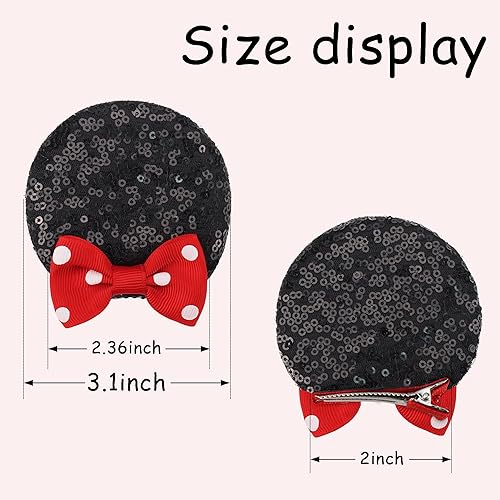 Miniatura 4 de Ayesha Pinzas para el pelo de orejas de ratón para niñas pequeñas, lazos de ratón, pasadores, orejas de ratón, lazos de lunares, accesorios para el