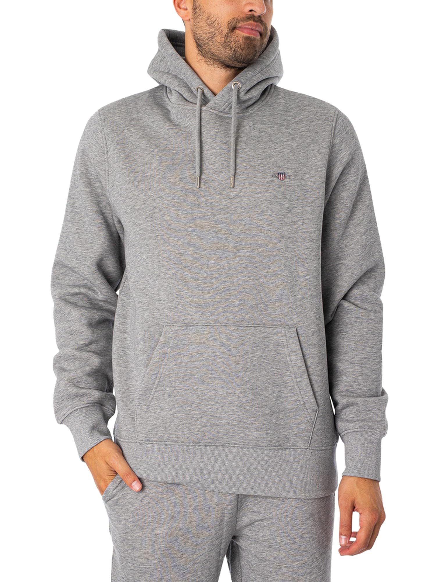 GANT Men's REG Shield Hoodie, Grey Melange, 4XL