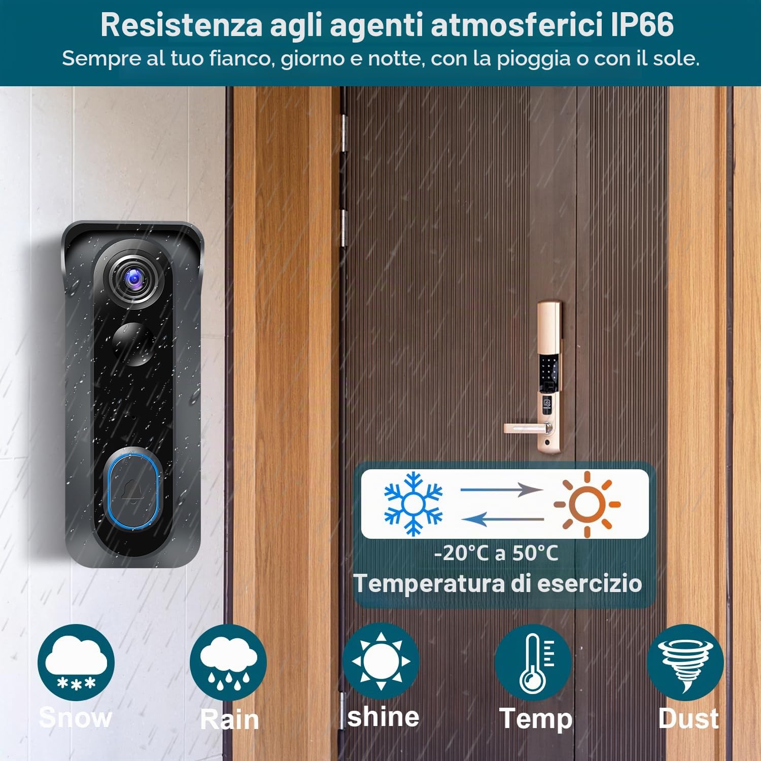 Videocitofono wireless con campanello, Smart WiFi campanello con cambio vocale, rilevamento movimento PIR, 1080P HD, visione notturna, audio bidirezionale, alimentazione a batteria, WiFi 2.4G, IP66