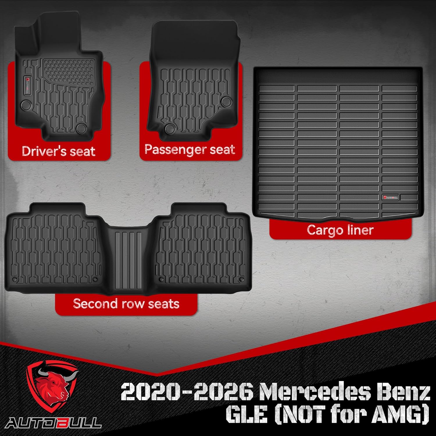 Floor Mats & Cargo Liner Compatible with 2020-2024 2025 2026 Mercedes Benz GLE (NOT for AMG) Cargo Mat, Full Set All Weather Protection 1st, 2nd Row Car Liners & Trunk Mat, Black - Image 2