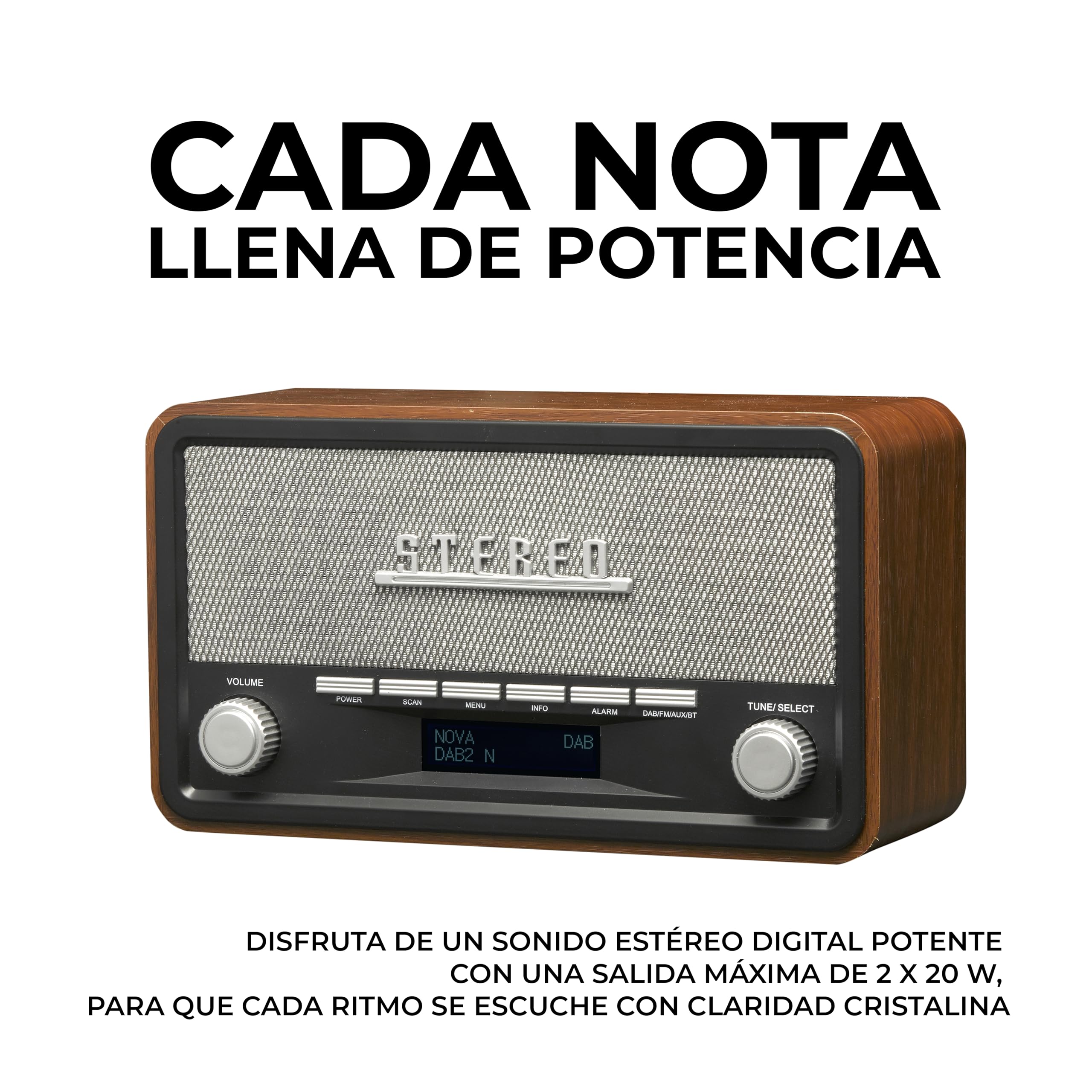 Denver DAB-18 Radio Dab+/FM Bluetooth, AUX, Reloj Despertador, Pantalla LCD, Acabado Madera