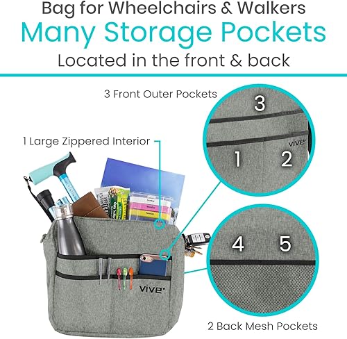Vista 93 de Bolsa de transporte Vive para andador, universal, para accesorios de sillas de ruedas, andadores, andadores con ruedas y sillas de transporte, que