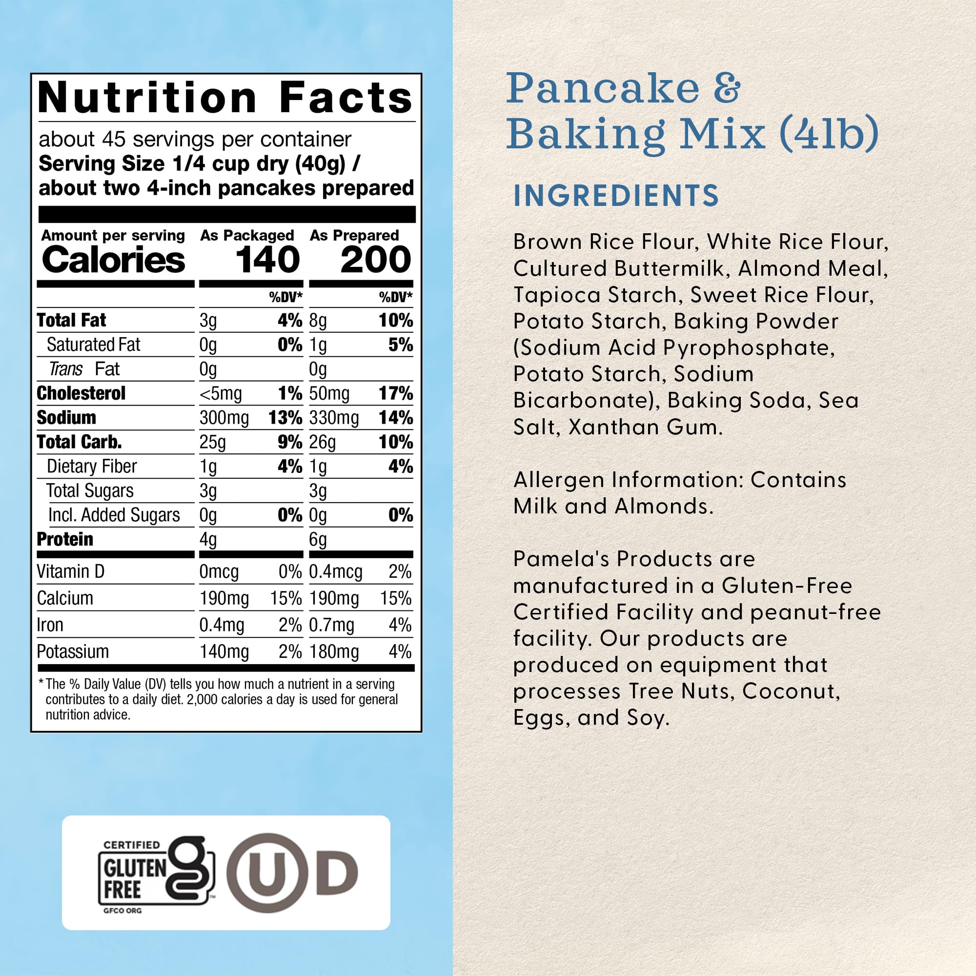 Pamela's Gluten Free Baking and Pancake Mix, Waffles, Cake & Cookies Too, 4-Pound Bag (Pack of 3)