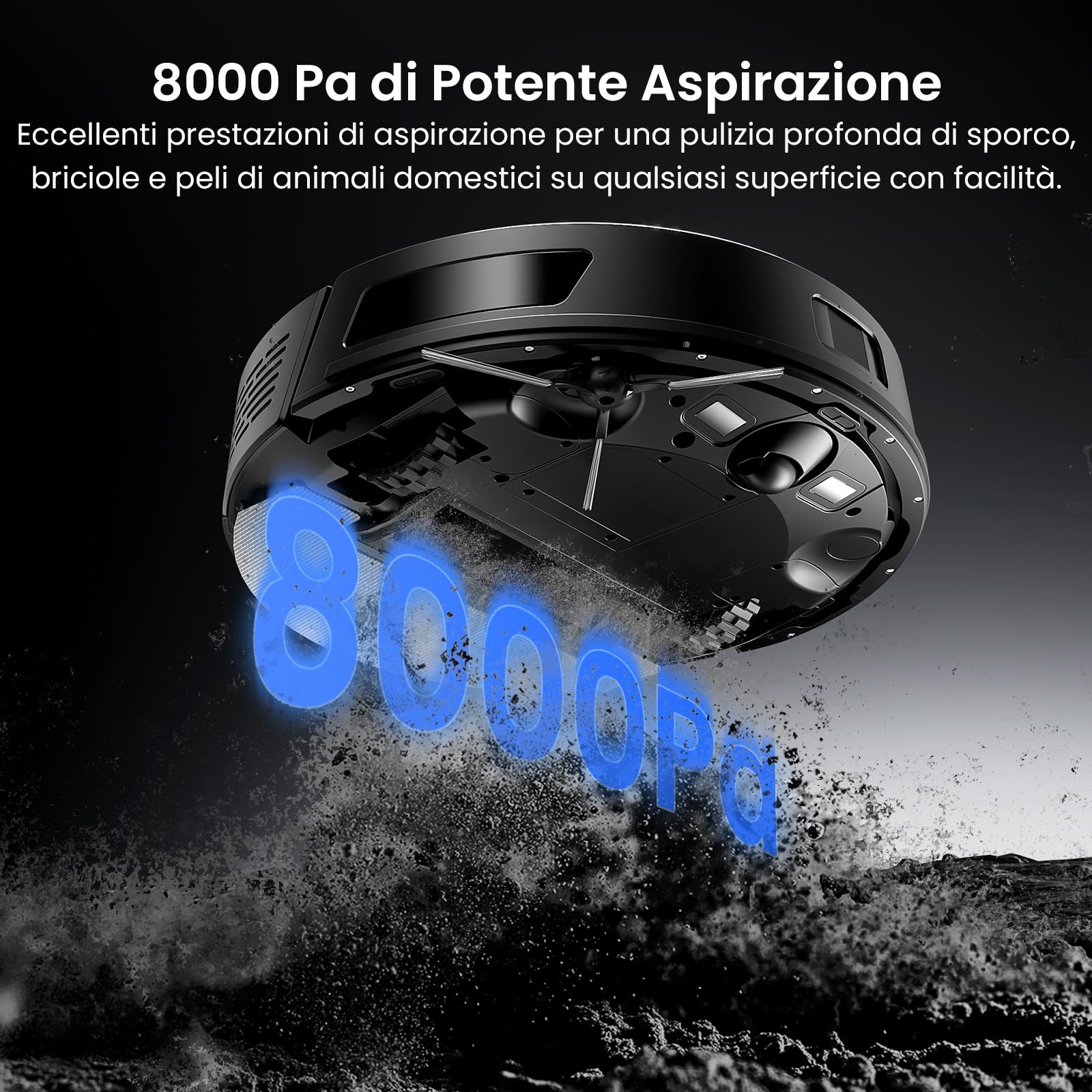 Proscenic Q8 Max+ Robot Aspirapolvere Lavapavimenti con Mappatura 8000Pa, 200 min, Evitamento Automatico Degli Ostacoli, Robot aspirapolvere con WiFi/Alexa/App, per Tappeti/Pavimenti/Peli