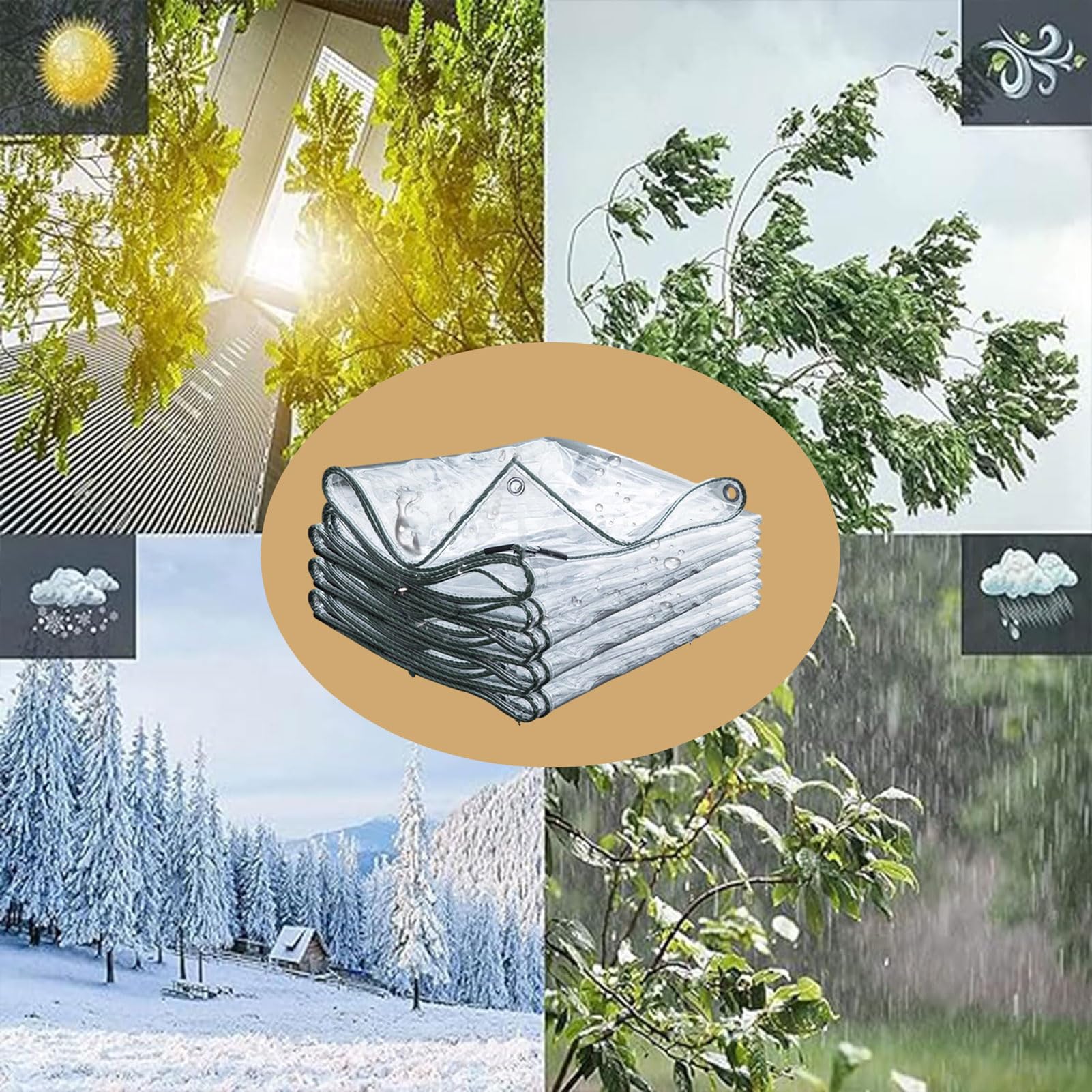 Transparente PVC-Planen 1x1,5 M – 0,35 Mm Dick, Wasserdicht, UV-beständig, Mit Metallösen (alle 50 Cm)