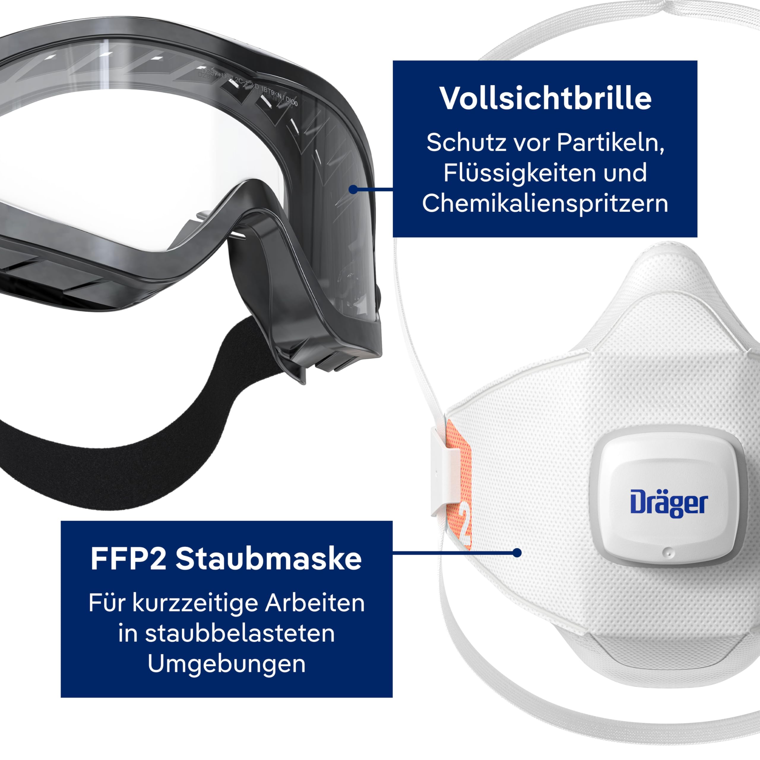 Dräger Atemschutz Starter Set | Halbmaske X-plore 3300 mit A2P3 Filter, FFP2 Masken, Schutzbrille & Gehörschutz - Komplettset für professionellen Atemschutz
