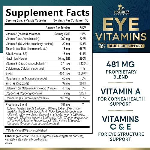 Vista 8 de Vitaminas para los ojos y suplemento mineral: contiene luteína, zinc, vitaminas C, E y zeaxantina, apoya la fatiga ocular, la salud macular