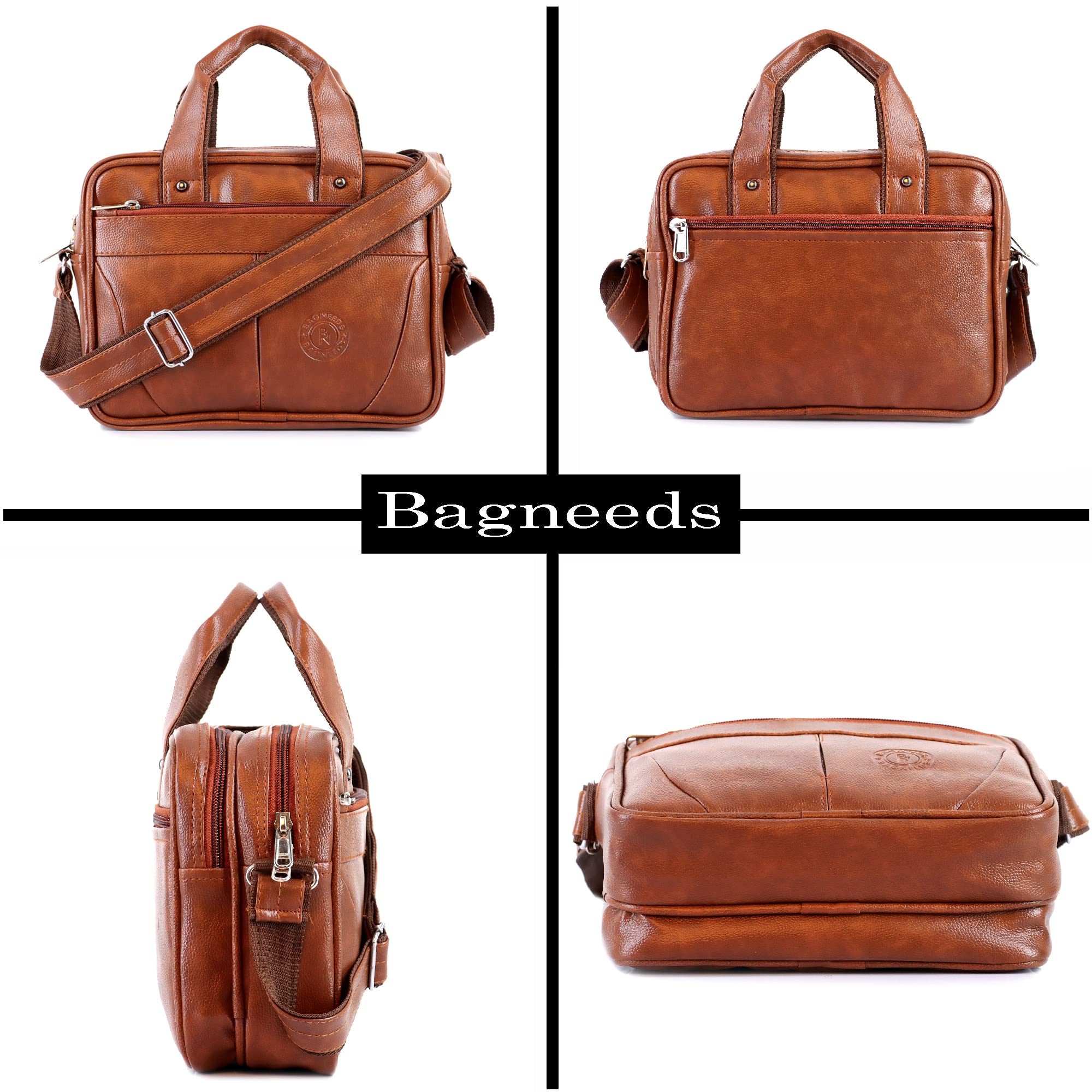 Bagneeds Messenger Bag for Men & Women Budget Friendly Premium Brown Faux Leather Shoulder Bag for 10" Tablet & iPad Compact Multi Utility Office & Travel Bag TAN 1