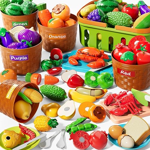 Juego de alimentos para niños de cocina para niños pequeños de 3 a 5 años, clasificación de colores de alimentos para edades de 4 a 8 años, juguetes