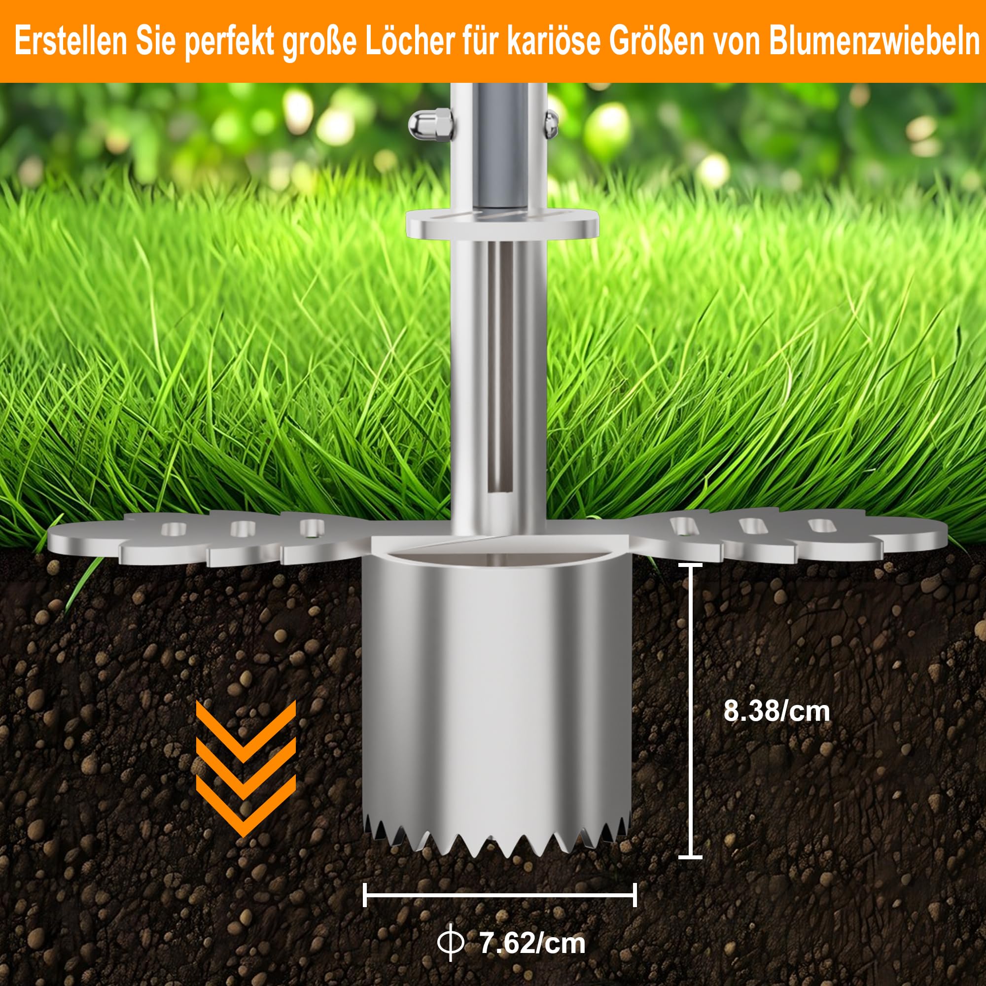 Zwiebelpflanzer, Robustes Blumenzwiebel-Pflanzwerkzeug mit scharfen Sägezähnen, Rutschfestes Fußpedal, Langstieliger Blumenzwiebelpflanzer, Gartengeräte für Zoysia, Bermuda und weitere Pflanzen