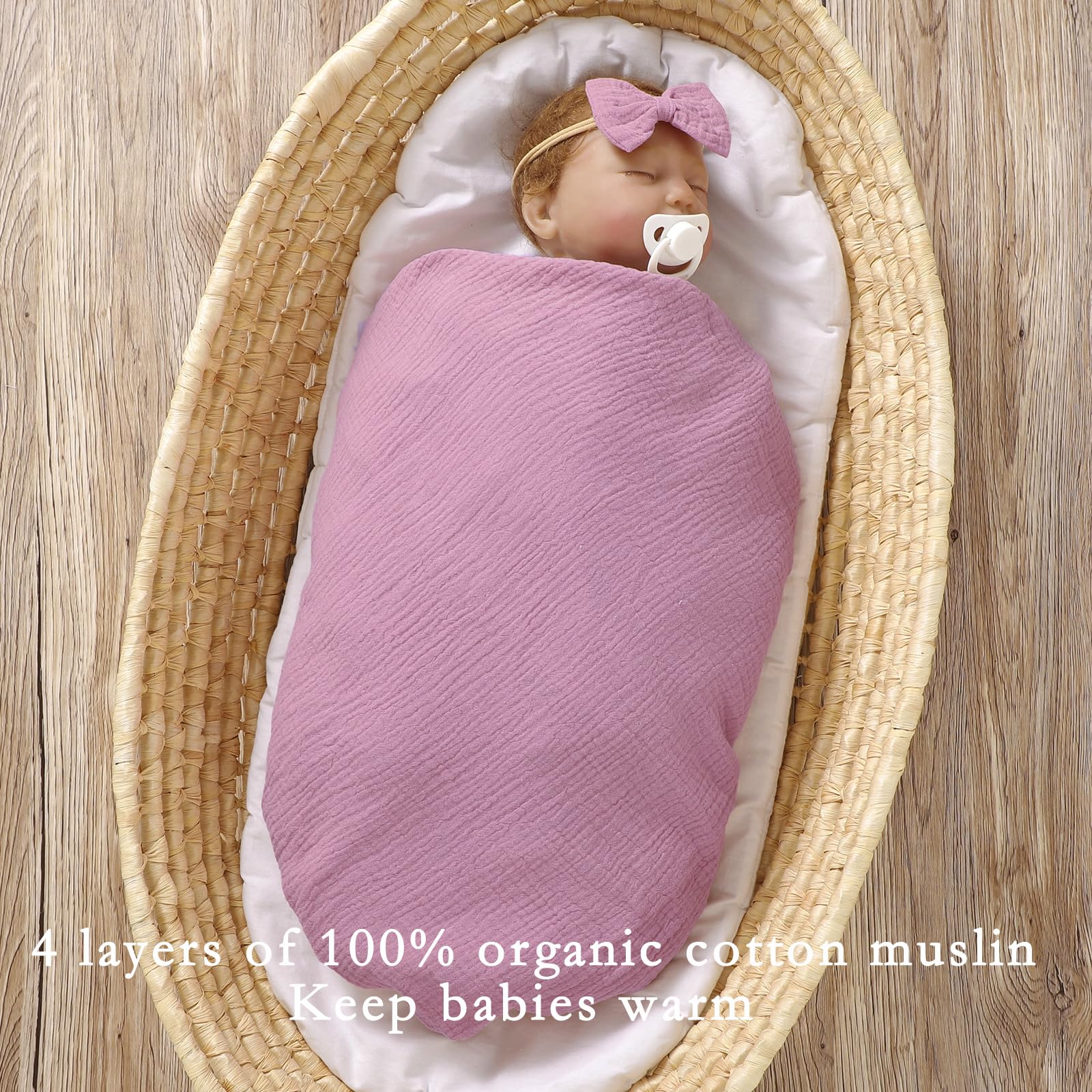 okdiy 4 Layers Muslin Baby Blankets, 100% Cotton Muslin Toddler Crib Swaddle Blankets, Soft and Lightweight Baby Quilt for Boys and Girls 47 * 47