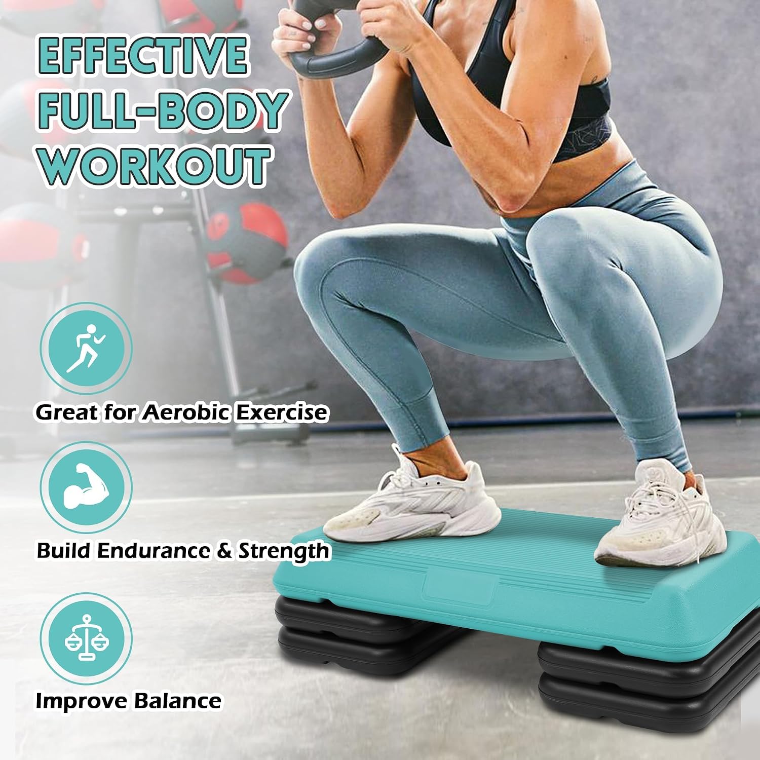 Step Aerobic Platform, Exercise Step with levels Adjustable Height, Stackable Risers, Fitness Training Workout Stepper for Home Gym, Cardio Strength, Multiple Size & Color