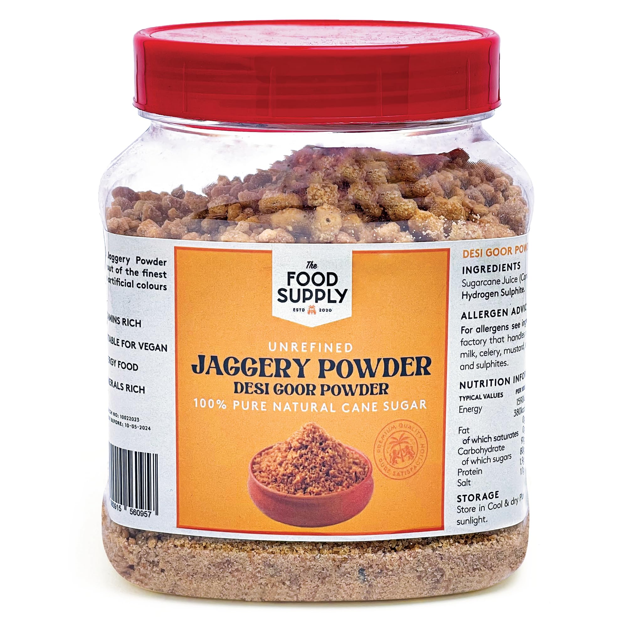 Jaggery Powder, Goor (Cane Sugar) 500g - Natural Sweetner, Sugar Alternative - Great Natural Replacement for White Sugar - Unrefiened