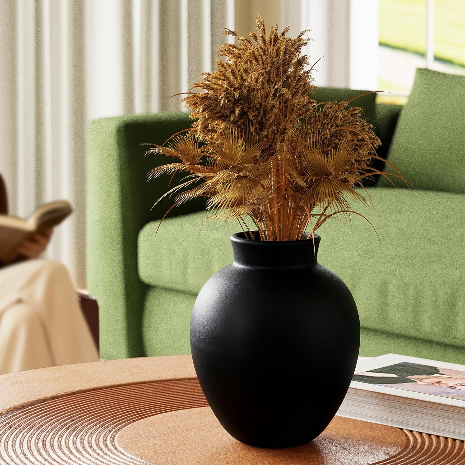 Ceramic Flower Vase, 6 Inch Decorative Rustic Vase Farmhouse Boho Vase for Centerpieces,Terracotta Vases for Home Decor, Living Room,Shelf,Wedding,Black - Image 7