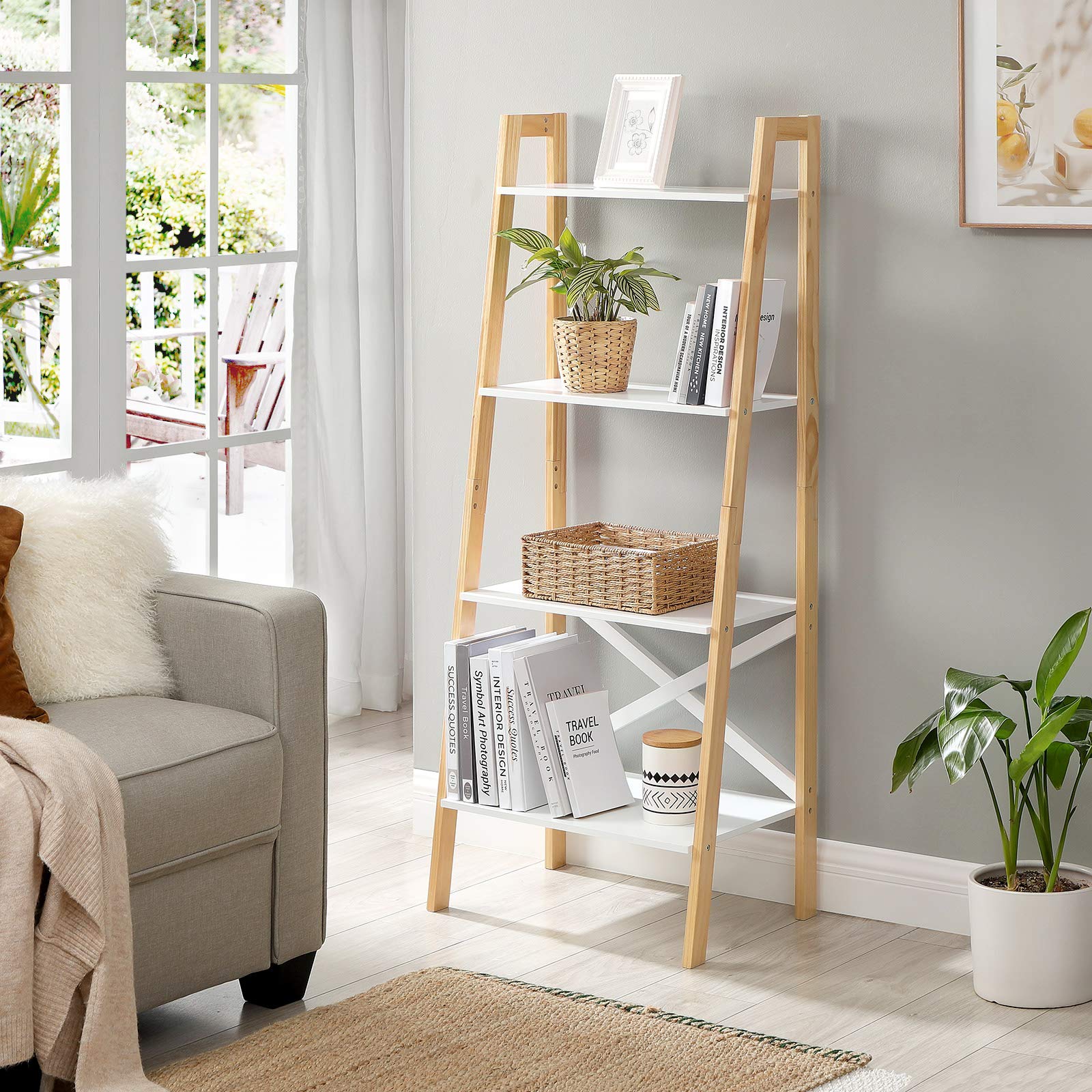 Buy VASAGLE Ladder Shelf, 4Tier Home Office Bookshelf, Freestanding Storage Shelves, for Living
