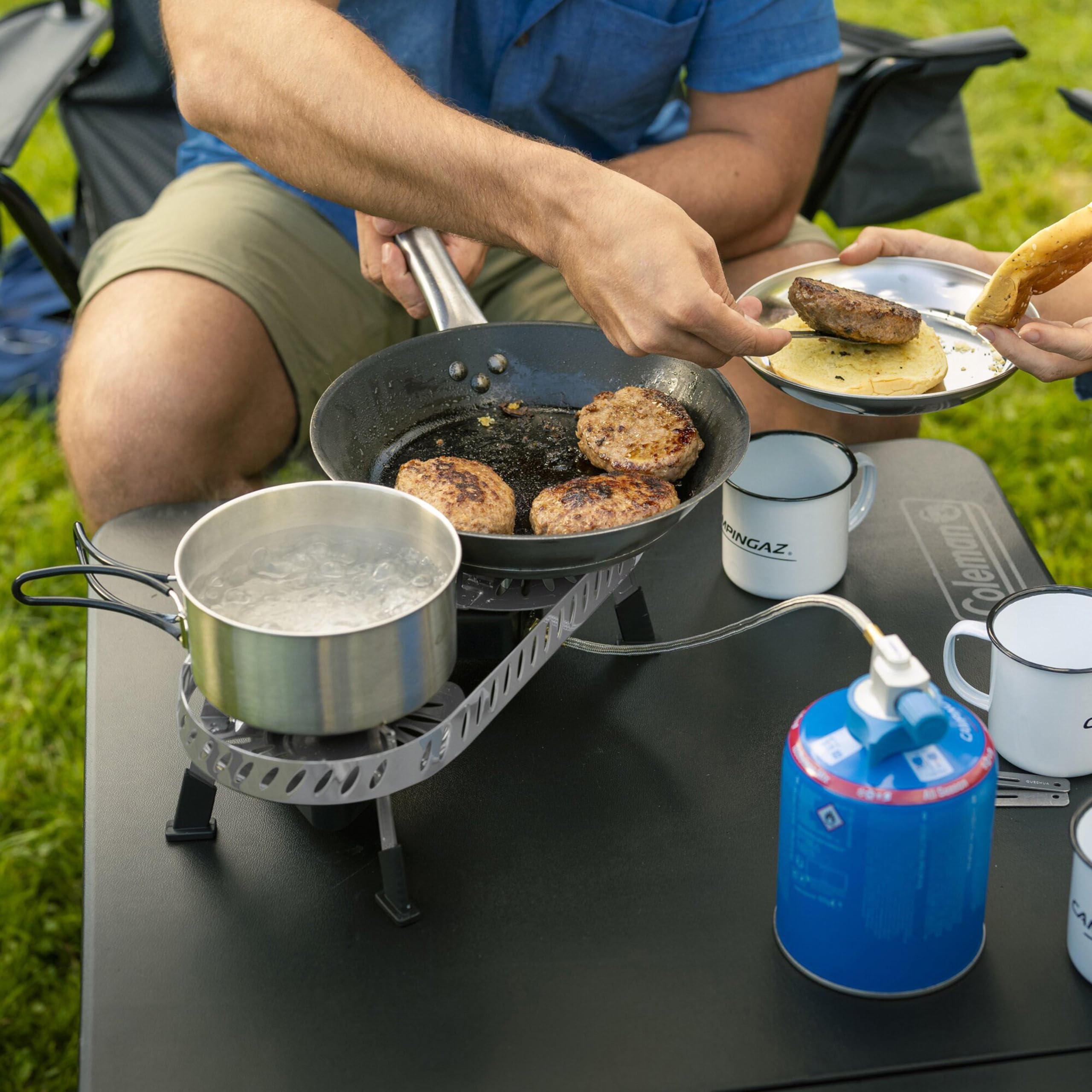 Campingaz Camp & Trek Twin Connect Fornello da campeggio, 2 bruciatori da 2000 W, accensione piezoelettrica, in acciaio e plastica, con borsa per il trasporto