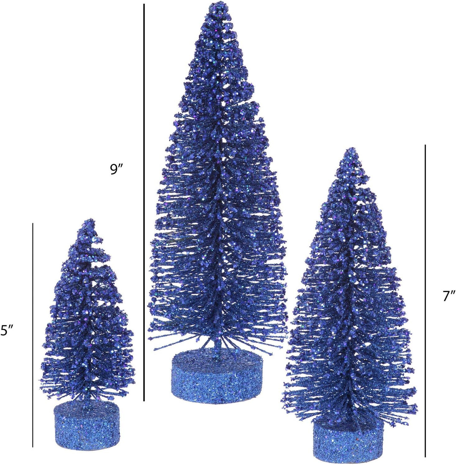 Vickerman 5"/7"/9" Blue Glitter Oval Artificial Christmas Tree, Unlit - Faux Christmas Tree Set - Seasonal Indoor Home Decor