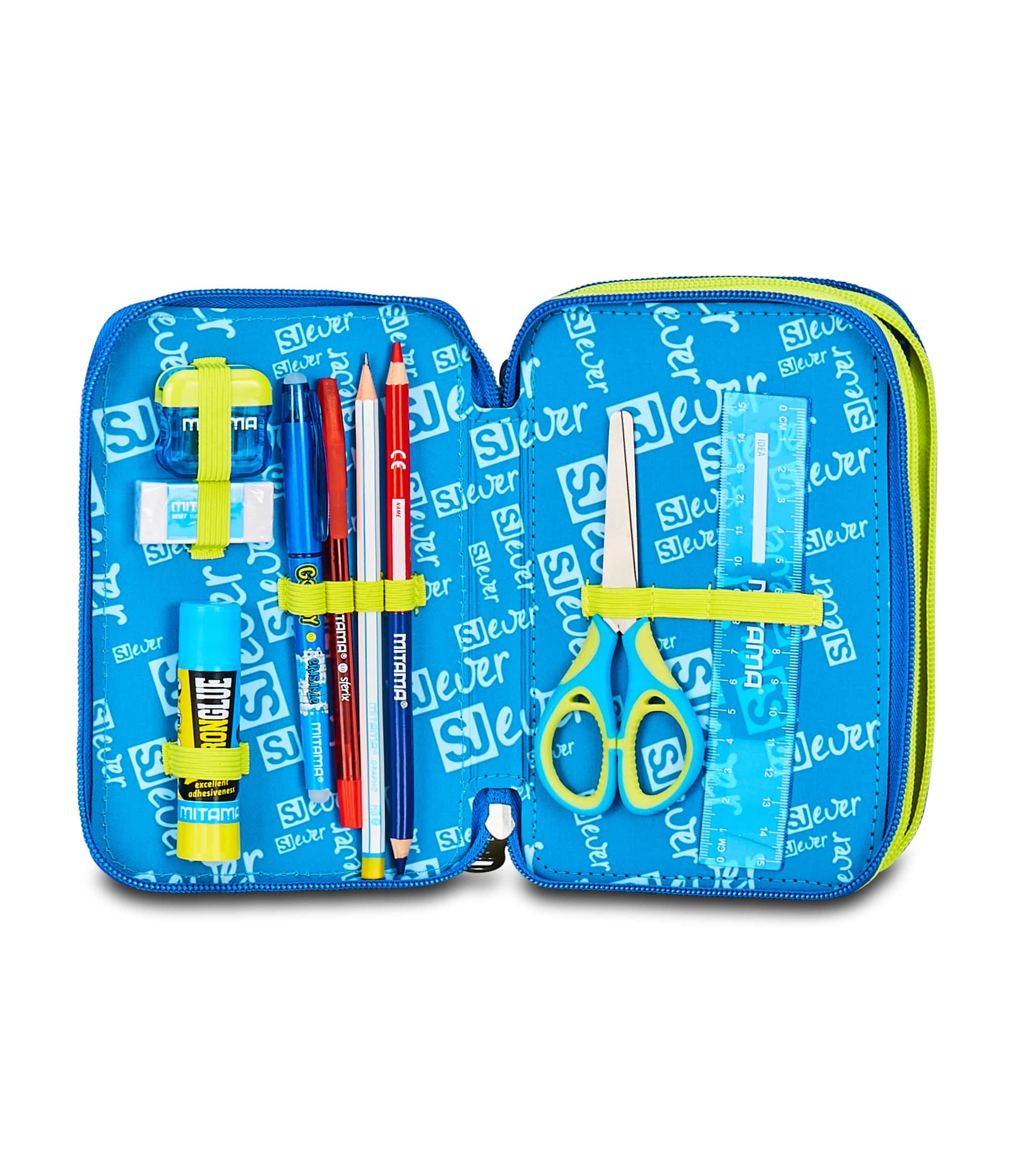 SJ GANG STYLE JAM GANG Astuccio Scuola 3 Zip Sj Ever, Blu, Portapenne Triplo Scomparto Completo Di Penne, Matite, Colori, Accessori Zaino, Scuola Elementare, Bambino