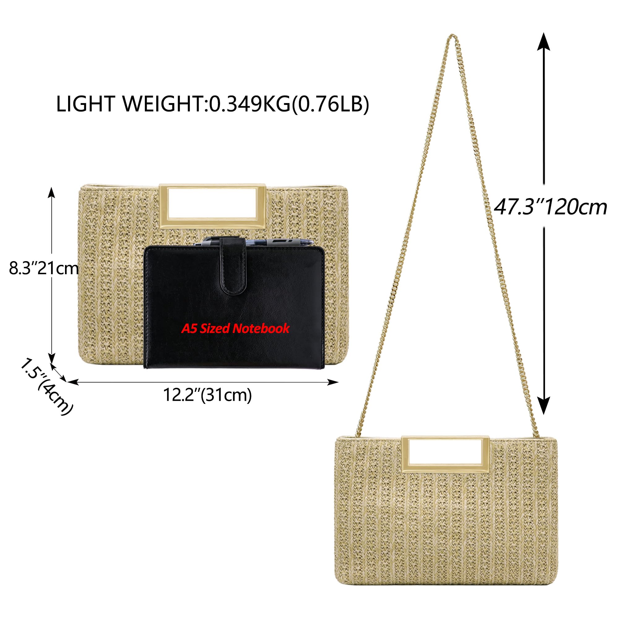 Milisente Straw Purses For Women Woven Rattan Beach Top Handle Clutch Bag With Shoulder Chain For Vacation(Straw Tanned)