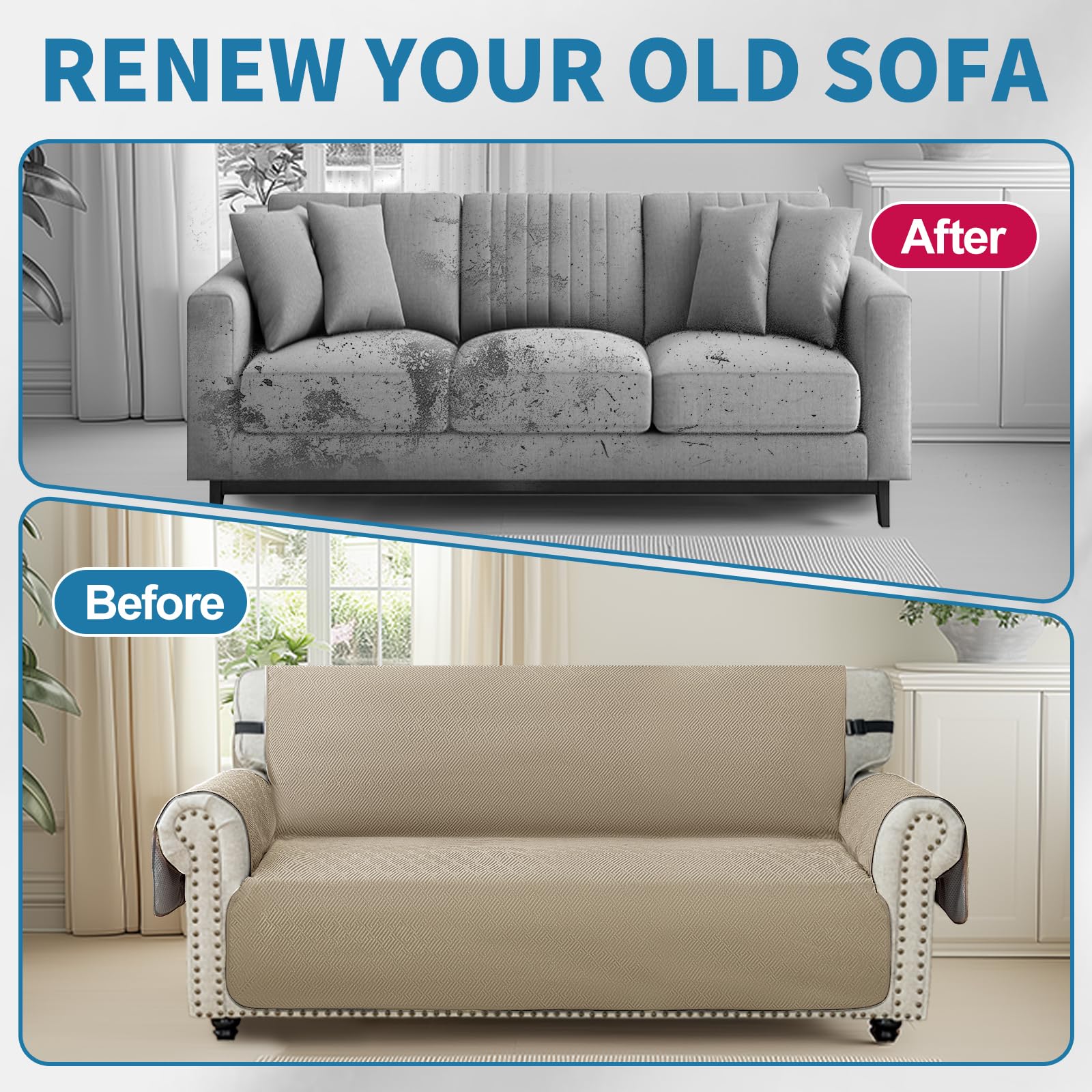 Ystyle Copridivano 2 Posto Con Braccioli, Sofa Cover Antigraffio Gatto Cani, Copertura Divano Universale, Copridivani Natalizio Mobili Protector, Salvadivano Antiscivolo Antimacchia, Cachi