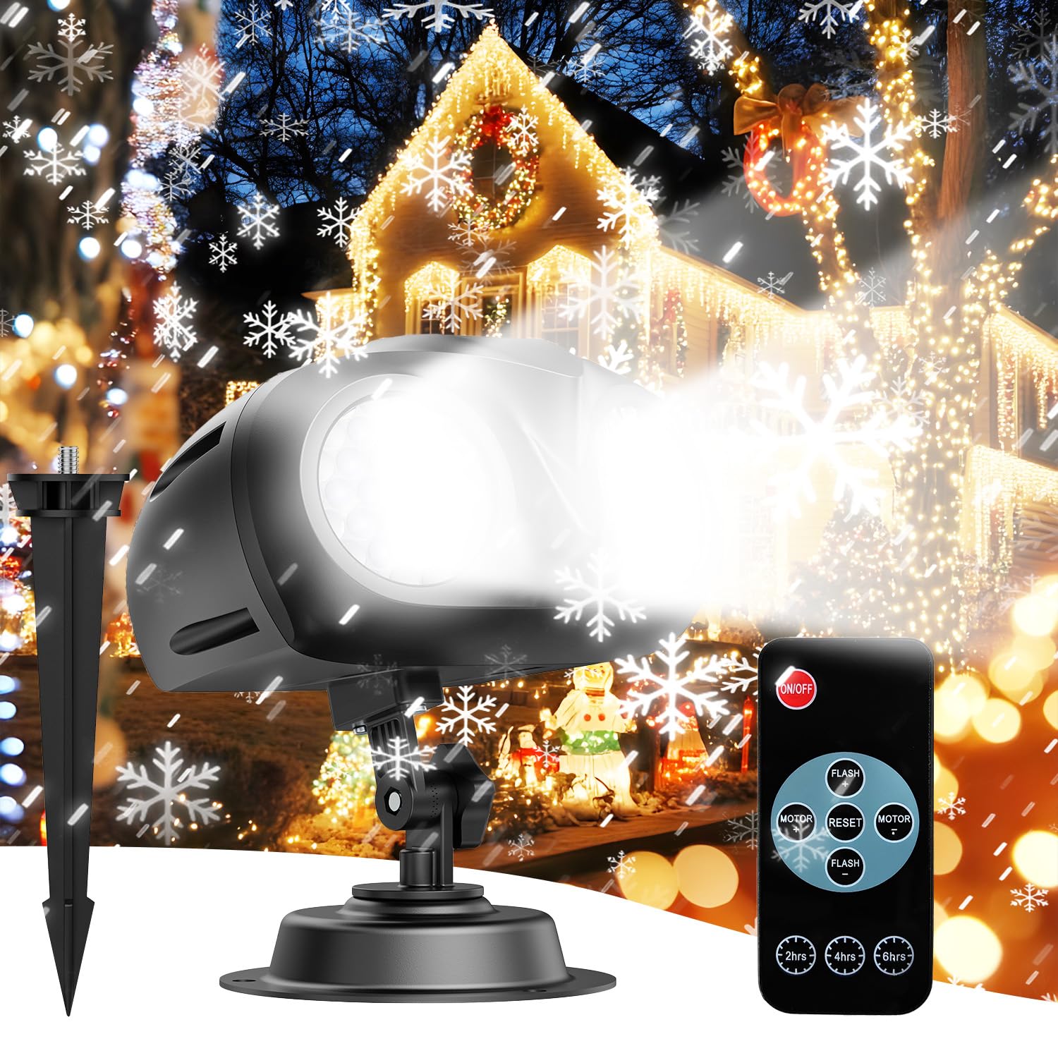 Christmas Projector Lights Outdoor, 2024 Double-Head Rotating LED Snowflakes Projector, Waterproof Christmas Decoration Lights For Indoor Outdoor Garden Patio Party Holiday Landscape