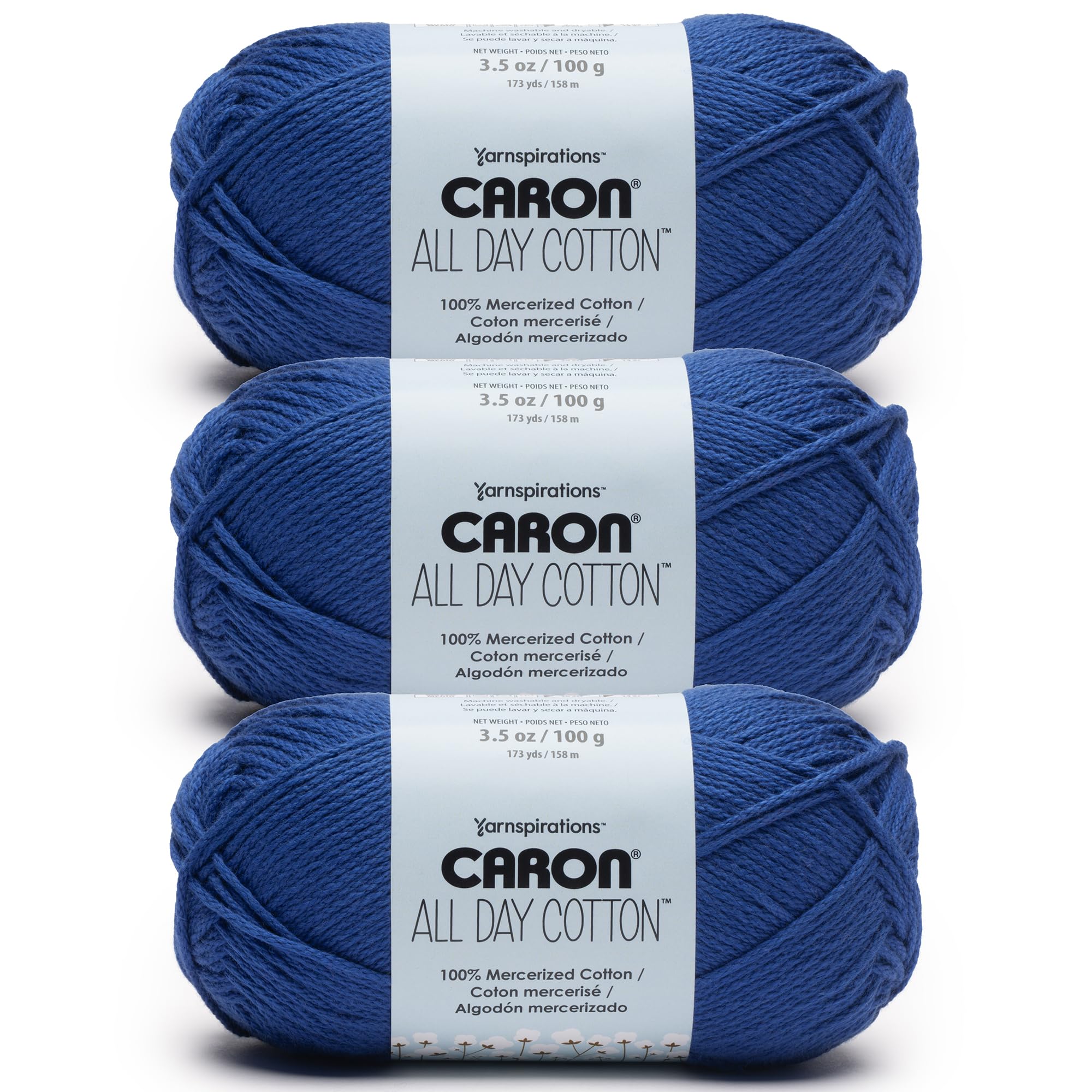 Caron All Day Cotton Yarn for Crocheting, Royal, 3-Pack