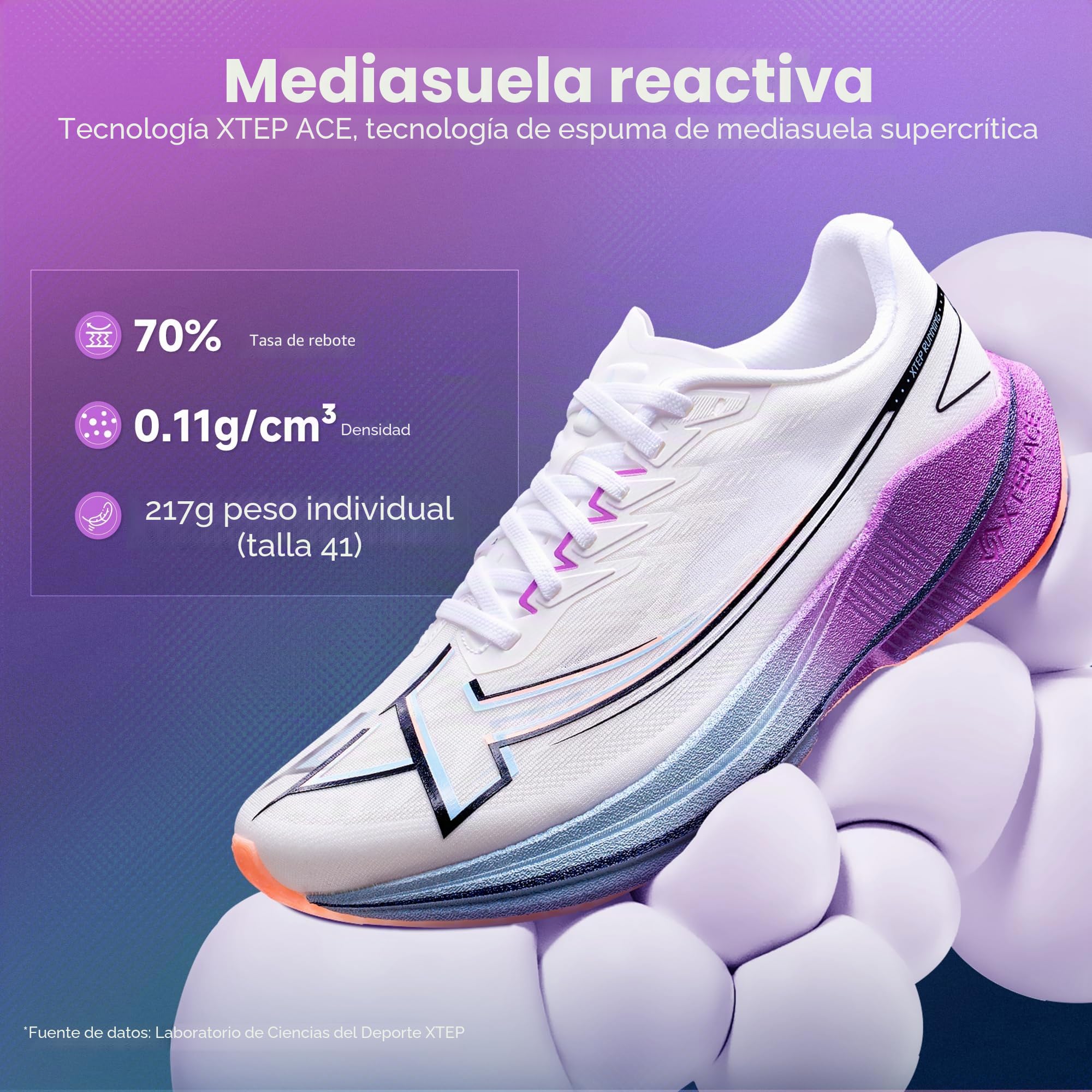 XTEP Zapatillas de correr para hombre, para principiantes, maratón, placa de carbono en forma de pala, 70% de amortiguación, ligeras, transpirables, antideslizantes, amortiguadas